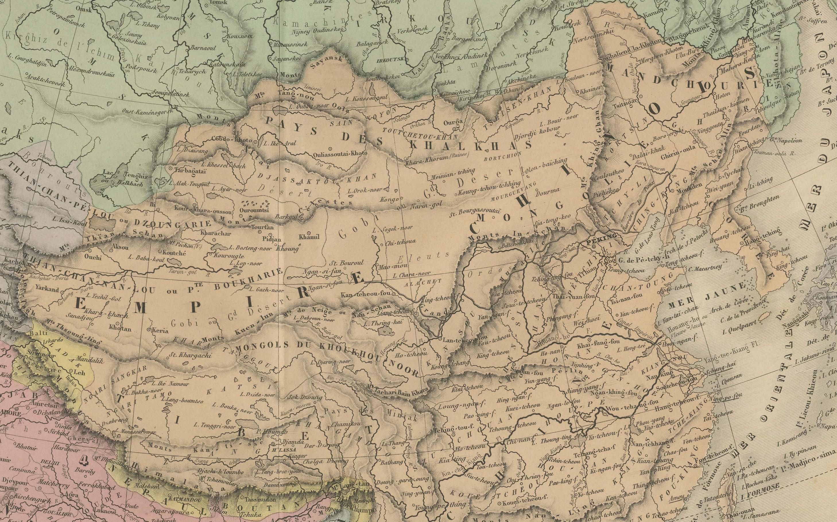 Mapa antiguo de Asia - Gran grabado del siglo XIX con fronteras políticas, 1865 en venta 3