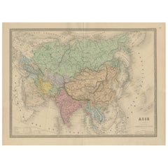 Mapa antiguo de Asia - Gran grabado del siglo XIX con fronteras políticas, 1865