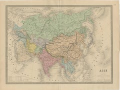 Mapa antiguo de Asia - Gran grabado del siglo XIX con fronteras políticas, 1865