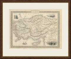 Antique Asia Minor Map by Tallis with Rhodes and Olympus Vignettes, circa 1851