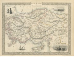 Antique Asia Minor Map by Tallis with Rhodes and Olympus Vignettes, circa 1851