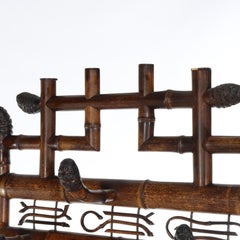 Antique Asian Bamboo Hall Tree & Umbrella Rack With Mirror c1920