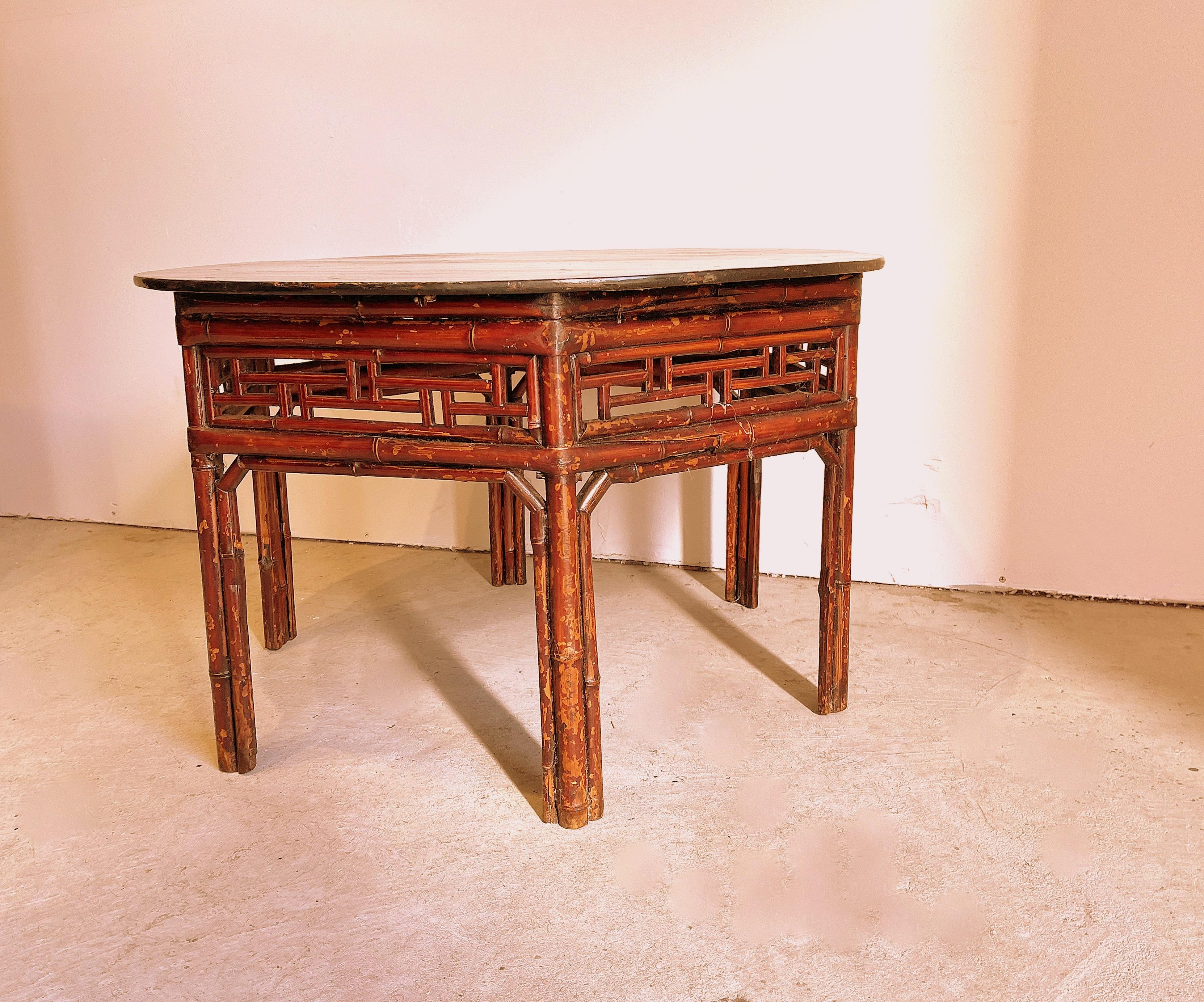 Antique Asian Bamboo Round Low Table In Good Condition For Sale In Greenwich, CT