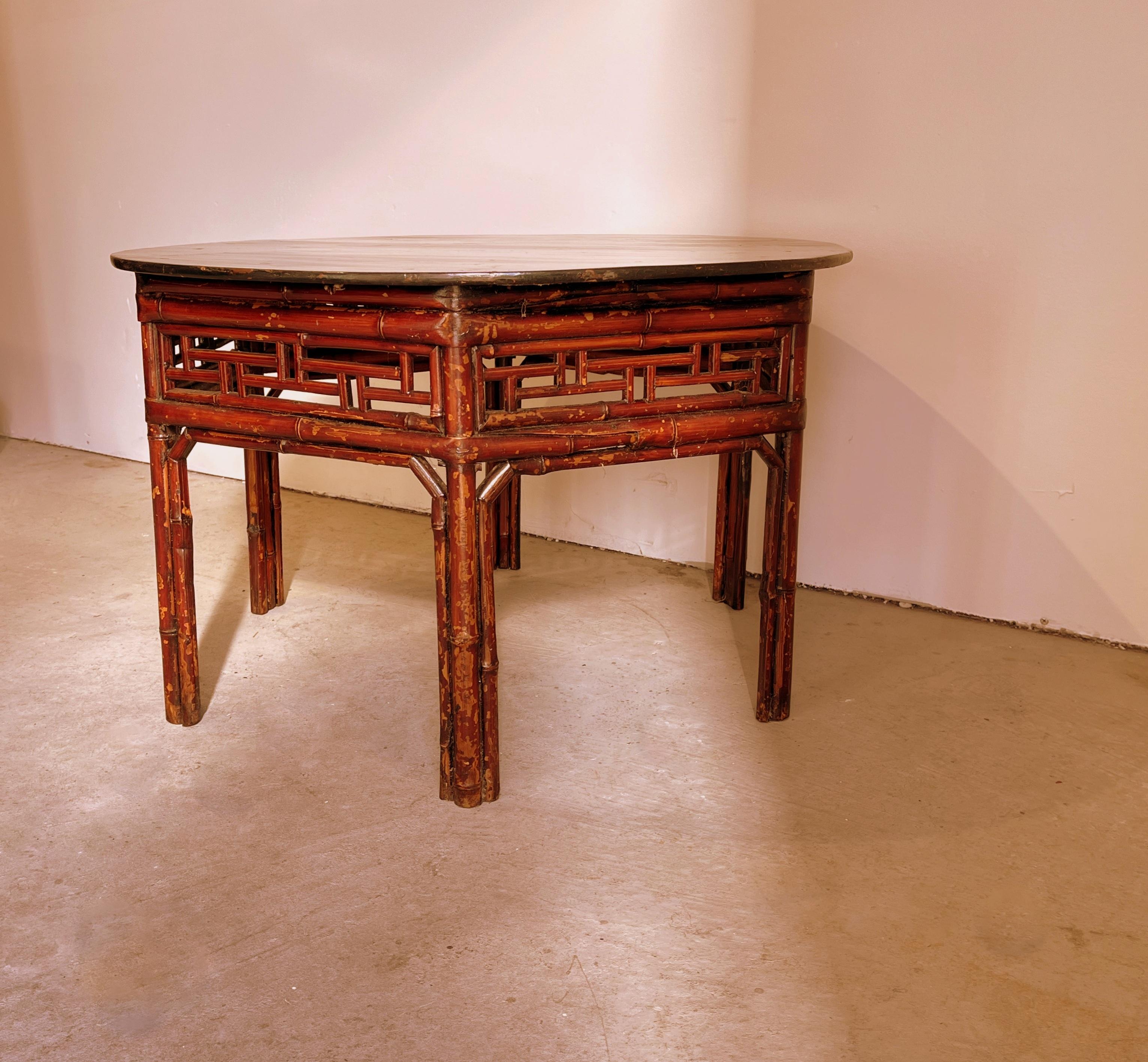 Early 20th Century Antique Asian Bamboo Round Low Table For Sale