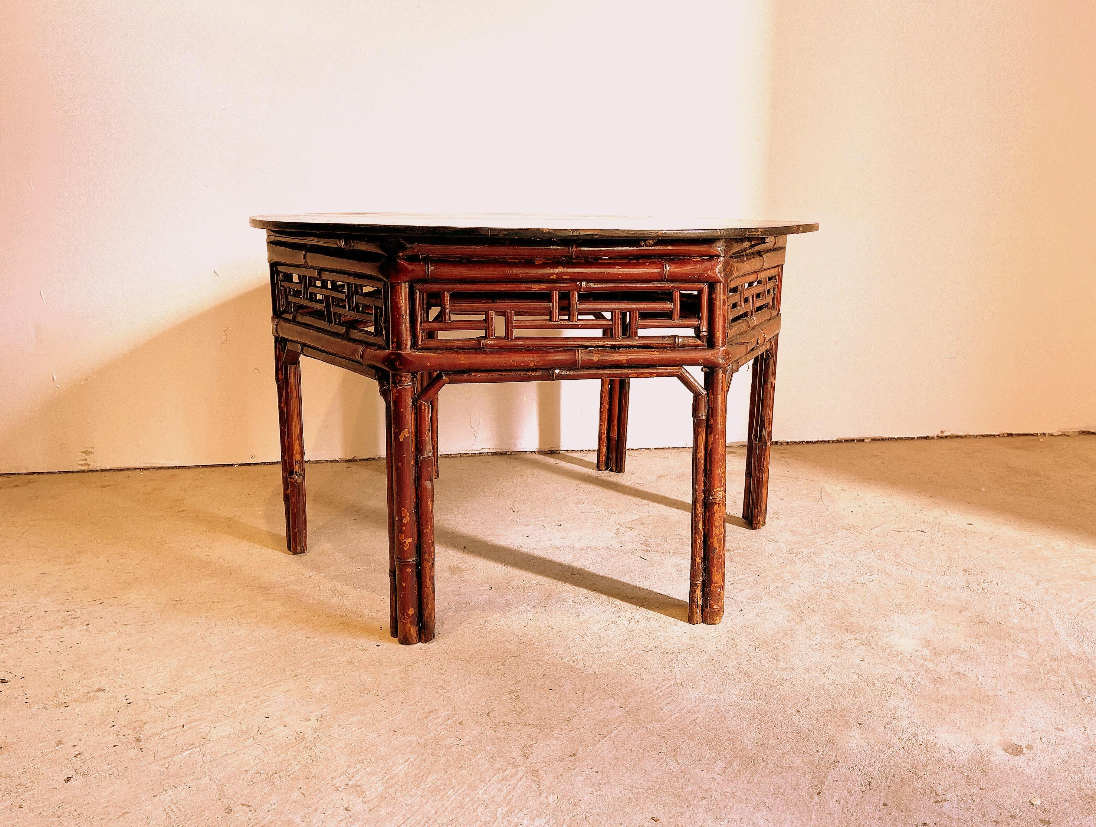 Antique Asian Bamboo Round Low Table For Sale 1
