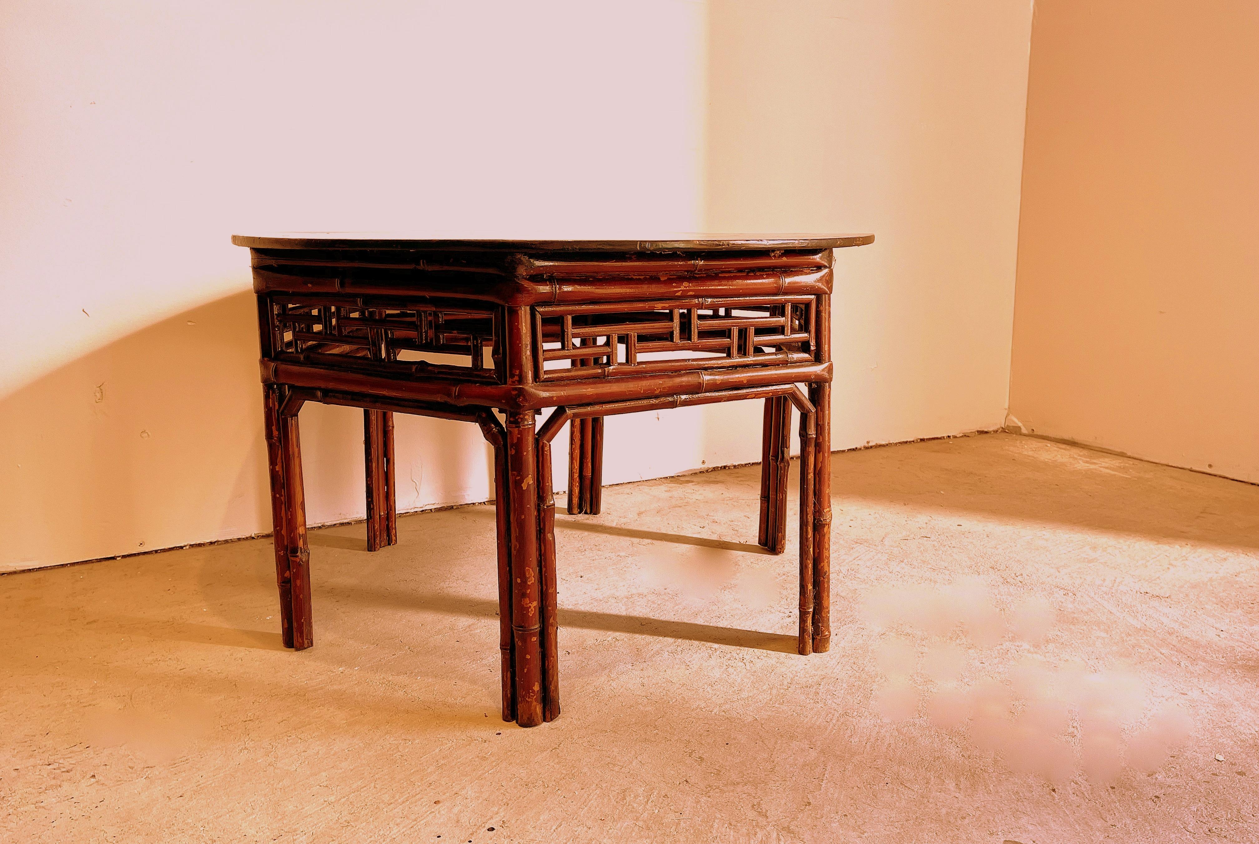 Antique Asian Bamboo Round Low Table For Sale 2