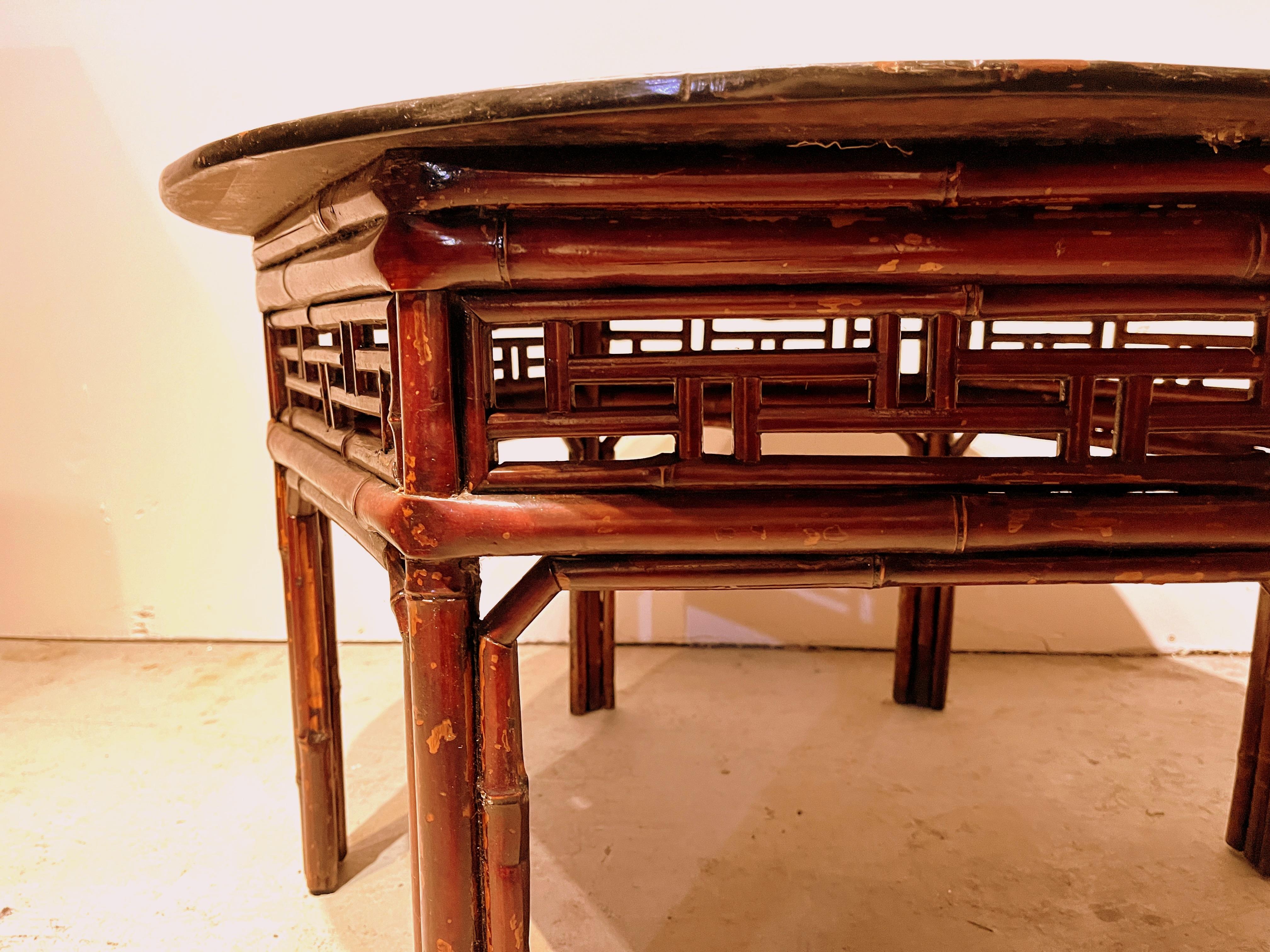 Antique Asian Bamboo Round Low Table For Sale 4