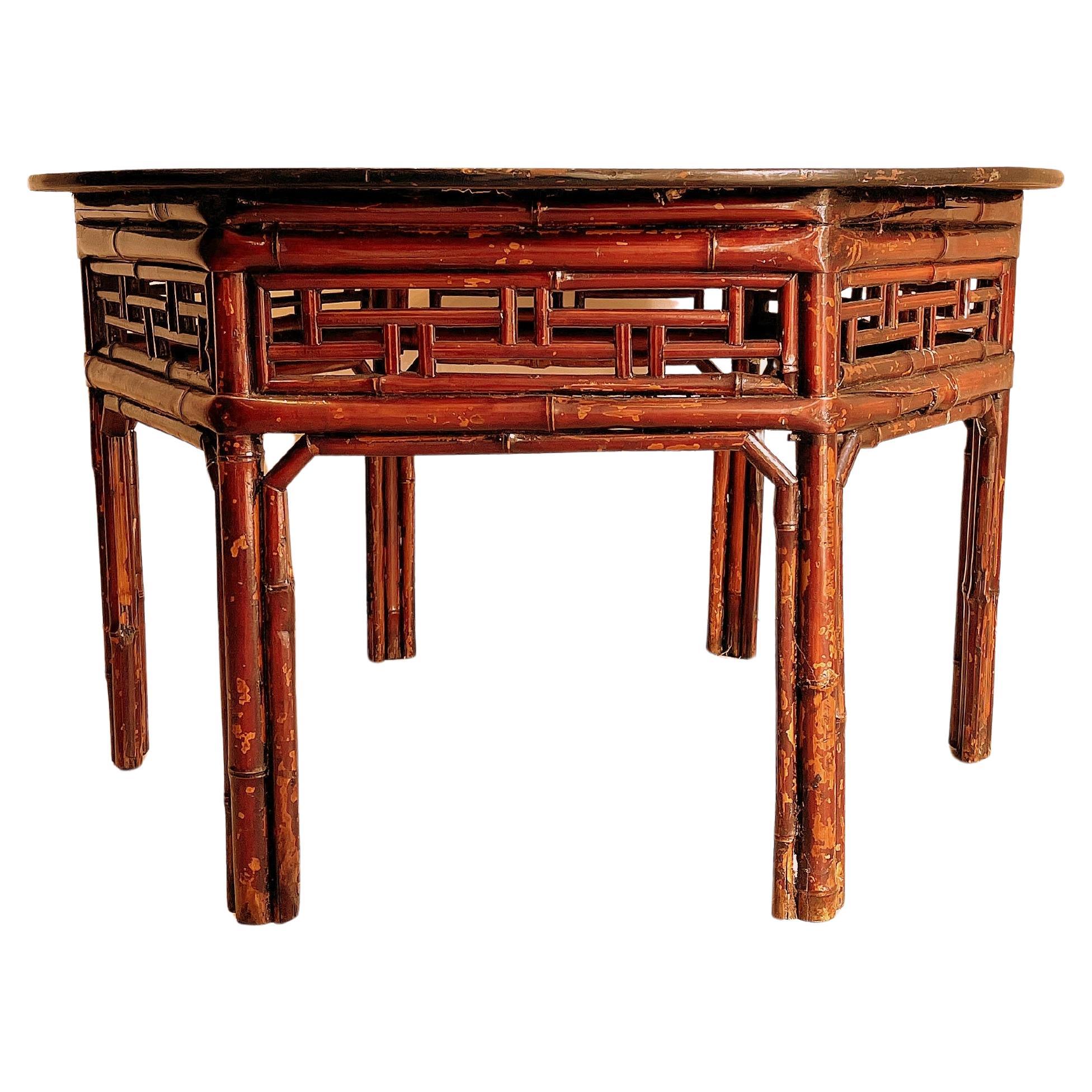 Antique Asian Bamboo Round Low Table For Sale