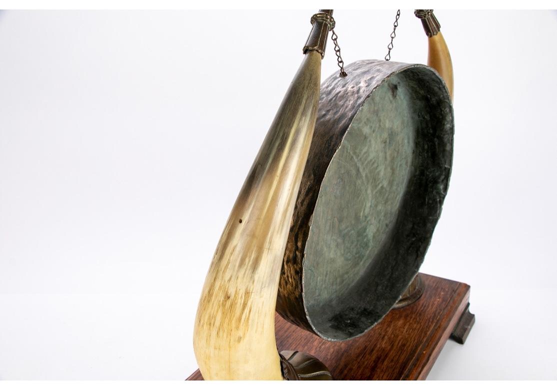Leather Antique Asian Brass and Horn Gong