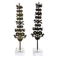 Antique Asian Bronze Ancestral Totems on Lucite Bases