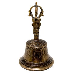 Chandelier bouddhiste asiatique ancien en bronze, cloche de prière de la méditation tibétaine Ghanta