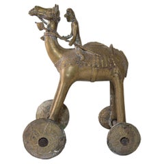 Antique Asian Bronze Large Camel Toy on Wheels 19th C