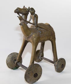 Antique Asian Bronze Large Camel Toy on Wheels 19th C