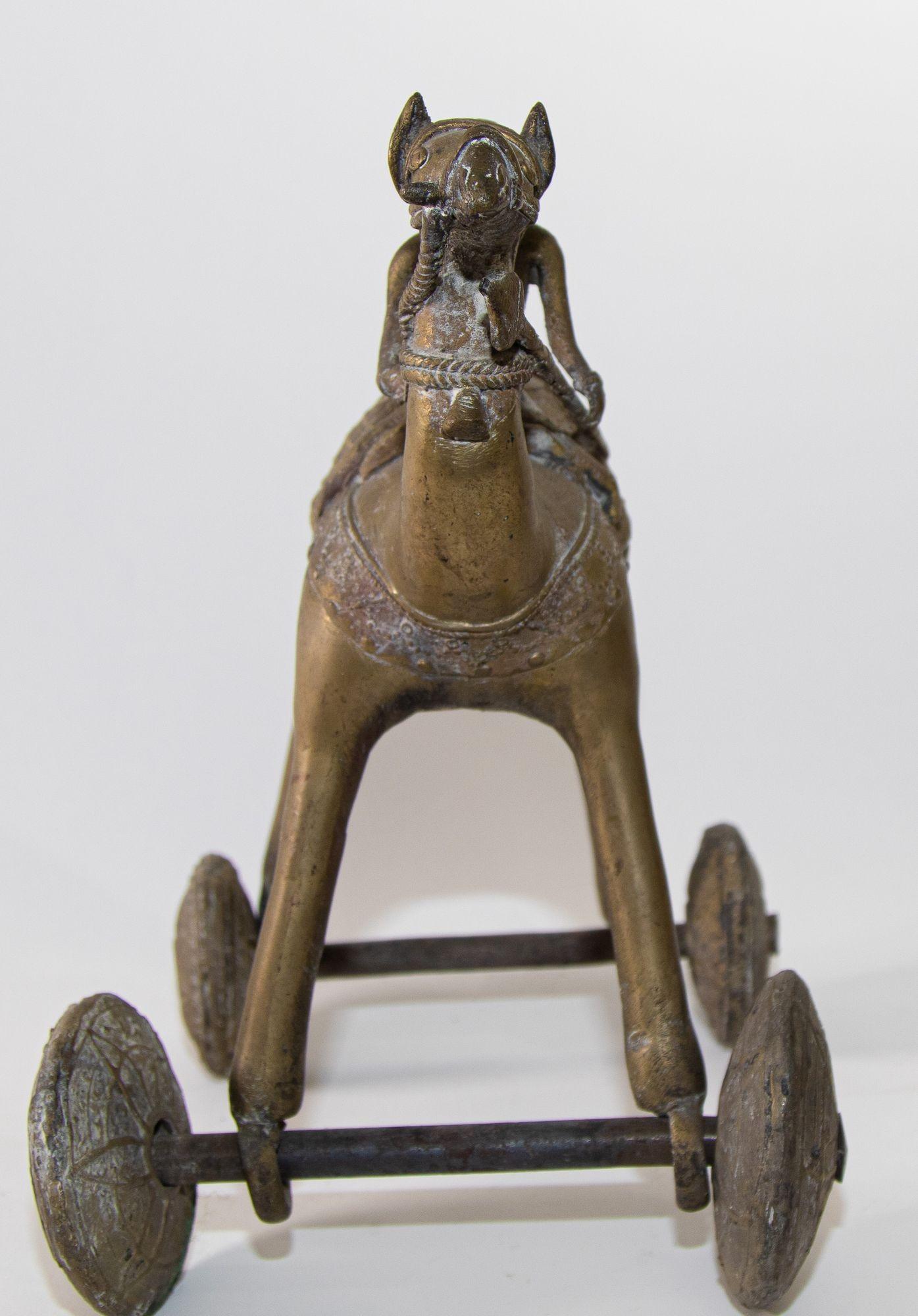 Moorish Antique Asian Bronze Large Camel Toy on Wheels 19th C For Sale