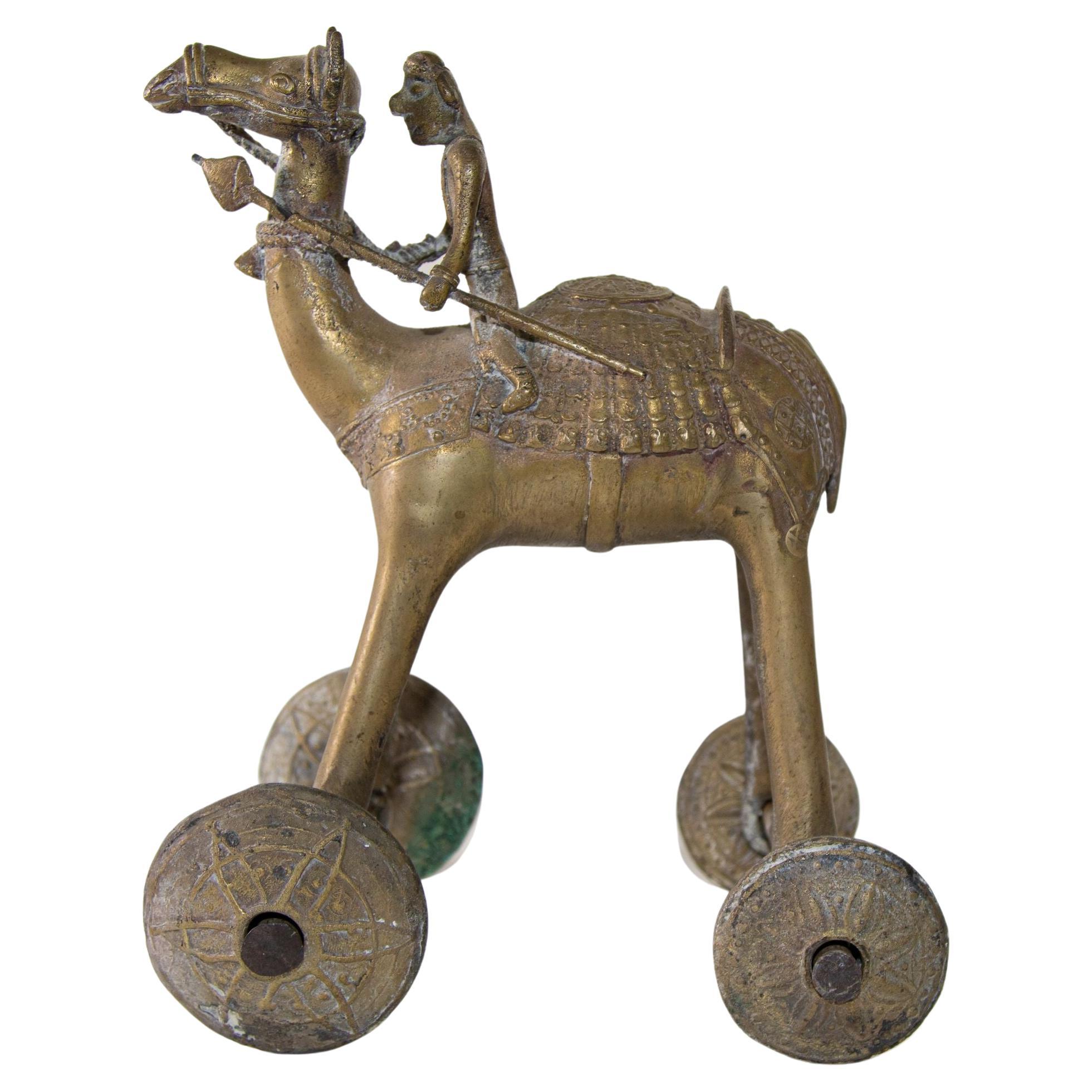 Antique Asian Bronze Large Camel Toy on Wheels 19th C For Sale