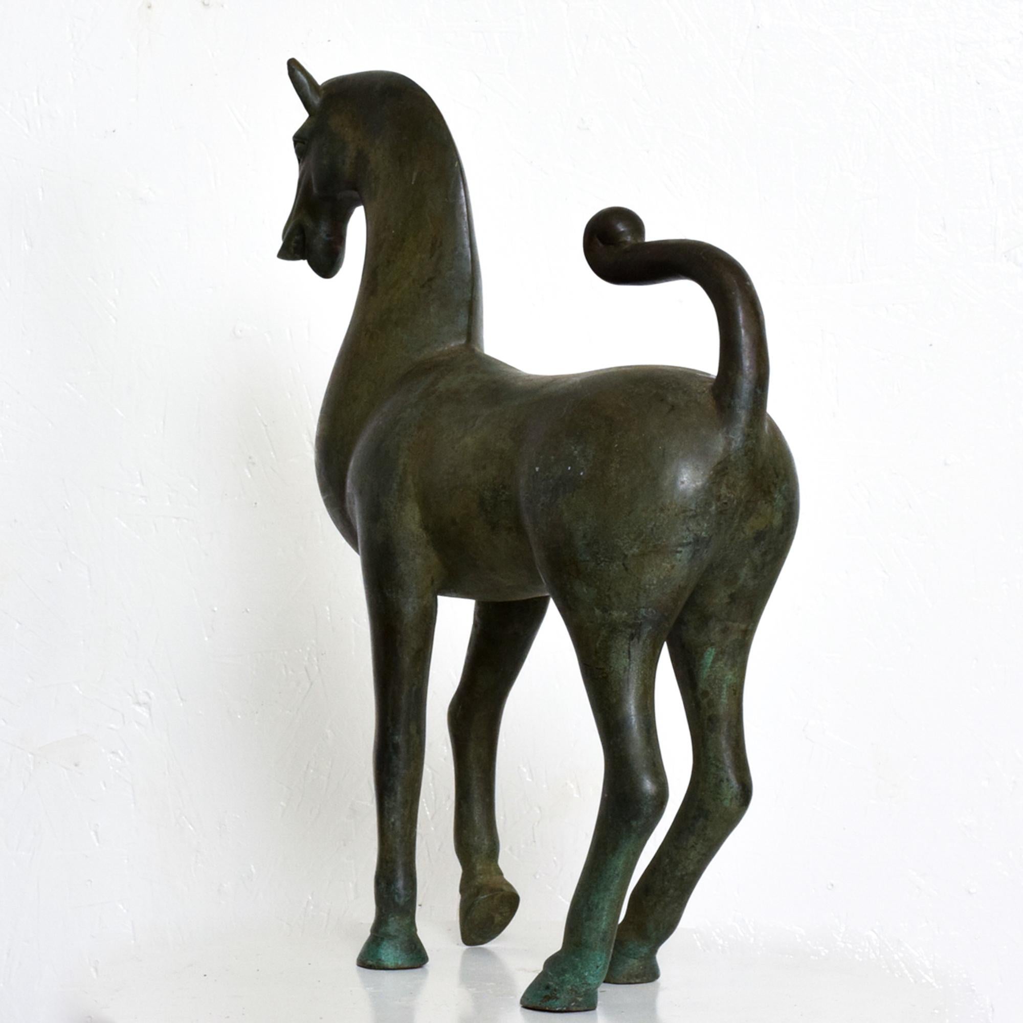 Mid-Century Modern Antique Modernist Etruscan Horse Fine Bronze Sculpture Art by Toto 1960s