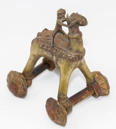Antique Asian Hindu Bronze Temple Toy Camel on Wheels