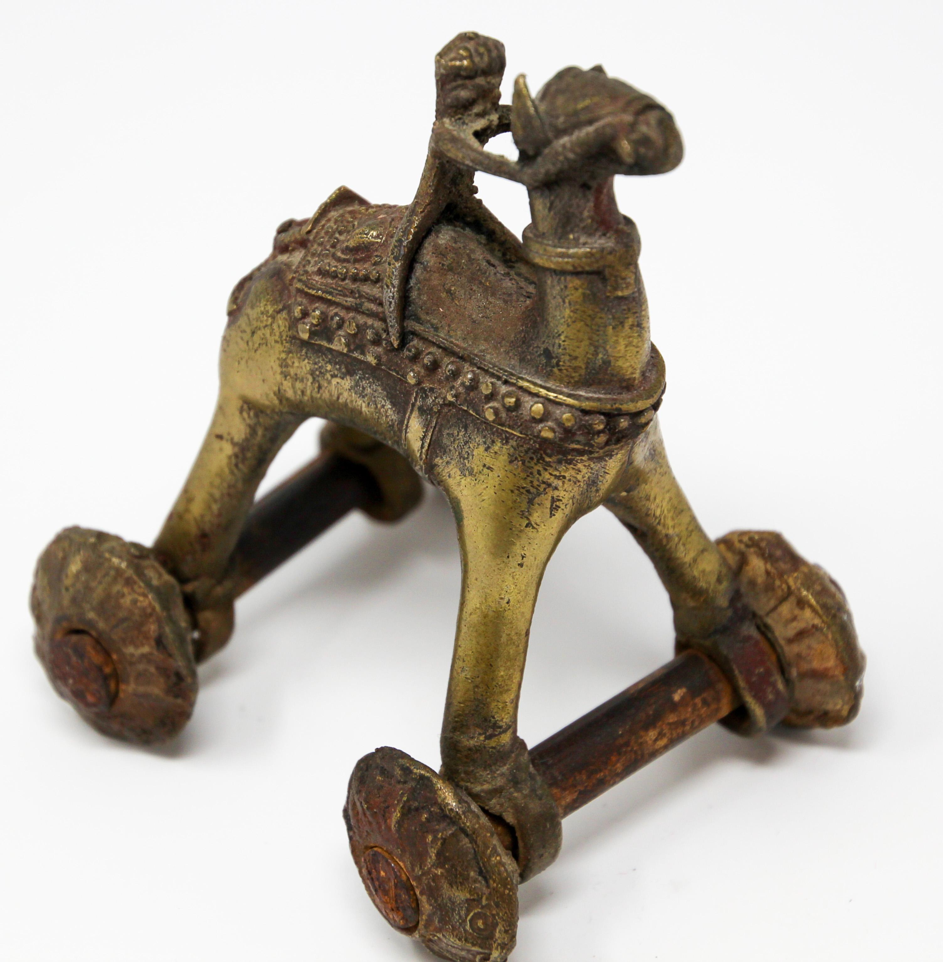 Folk Art Antique Asian Hindu Bronze Temple Toy Camel on Wheels For Sale