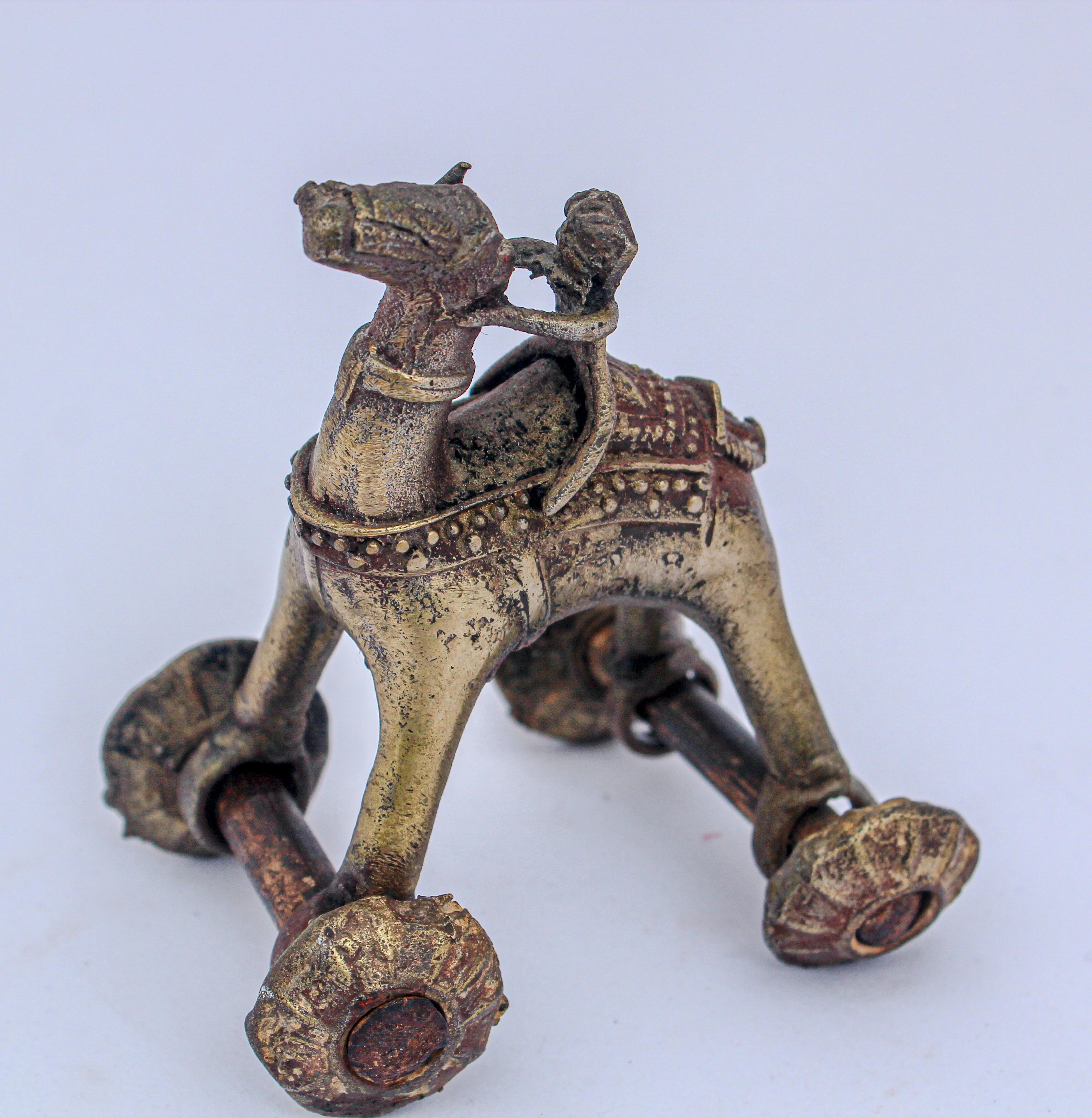 Antique Asian Hindu Bronze Temple Toy Camel on Wheels For Sale 3
