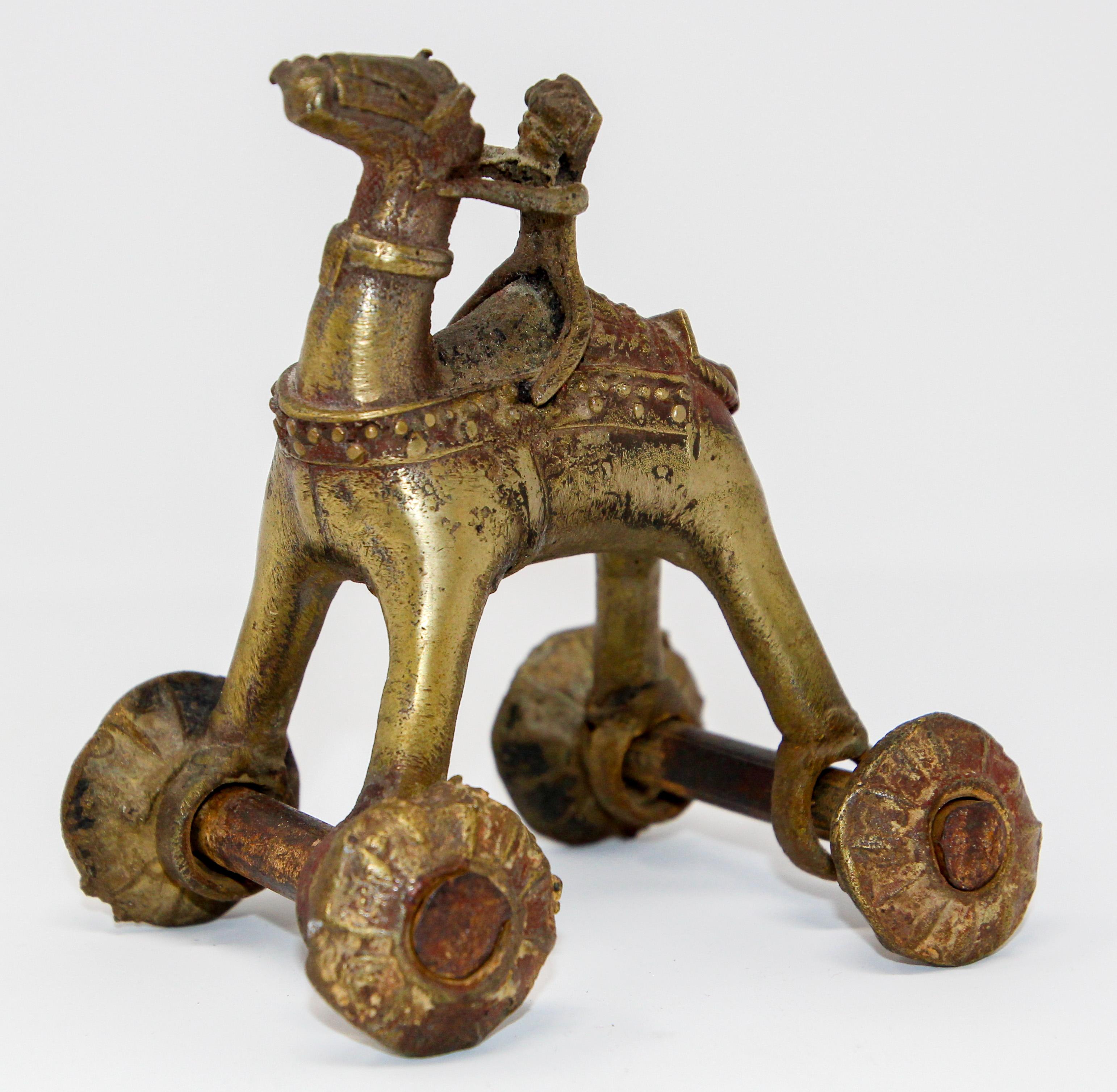 Cast Antique Asian Hindu Bronze Temple Toy Camel on Wheels For Sale
