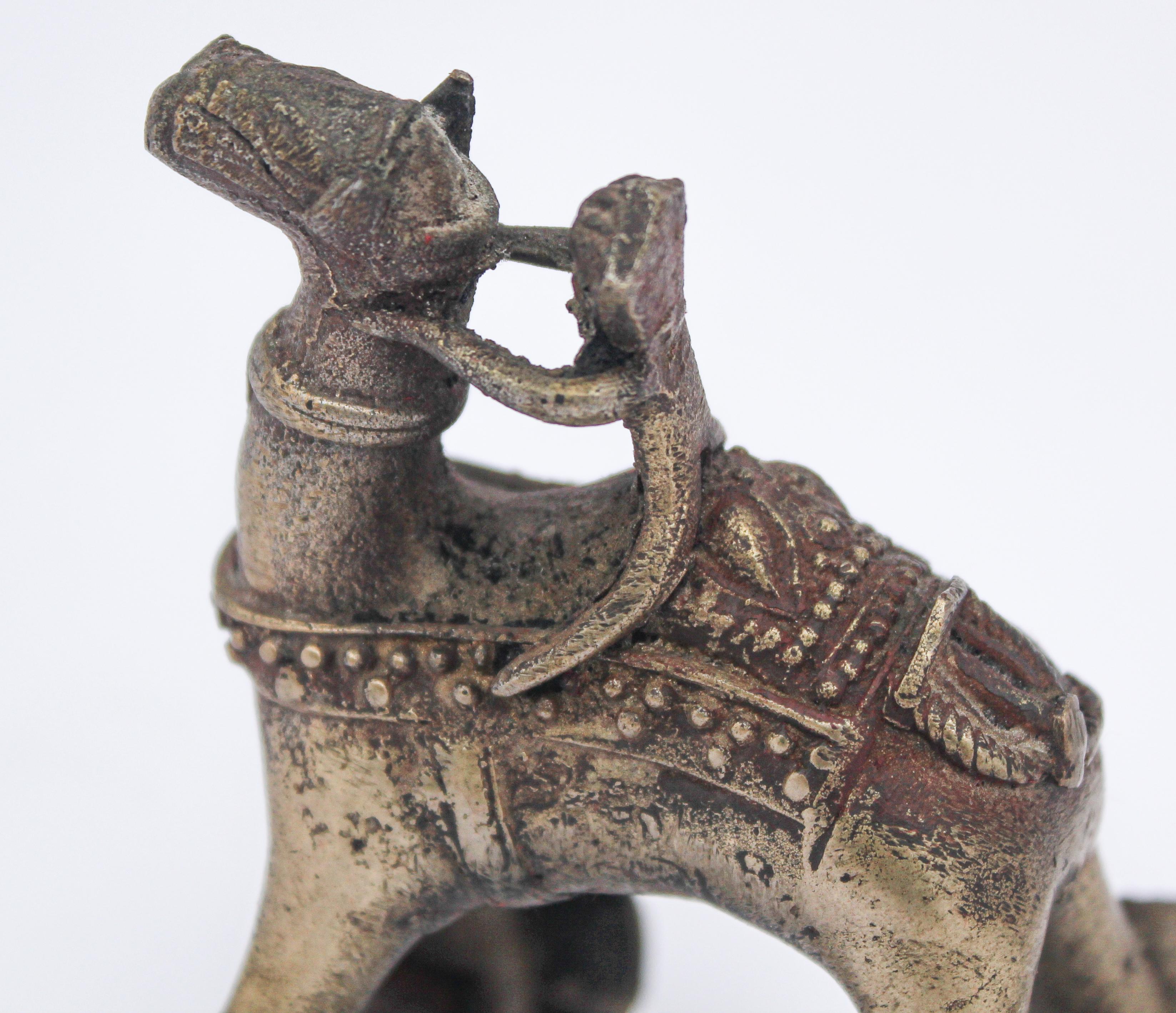 Folk Art Antique Asian Hindu Bronze Temple Toy Camel on Wheels For Sale