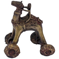 Antique Asian Hindu Bronze Temple Toy Camel on Wheels