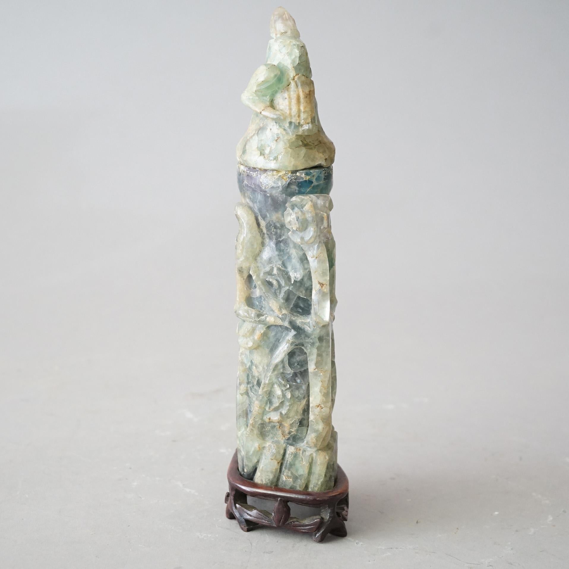 Sculpture asiatique ancienne en pierre de savon sculptée en jade avec des oiseaux C1890

Dimensions - 11,5 