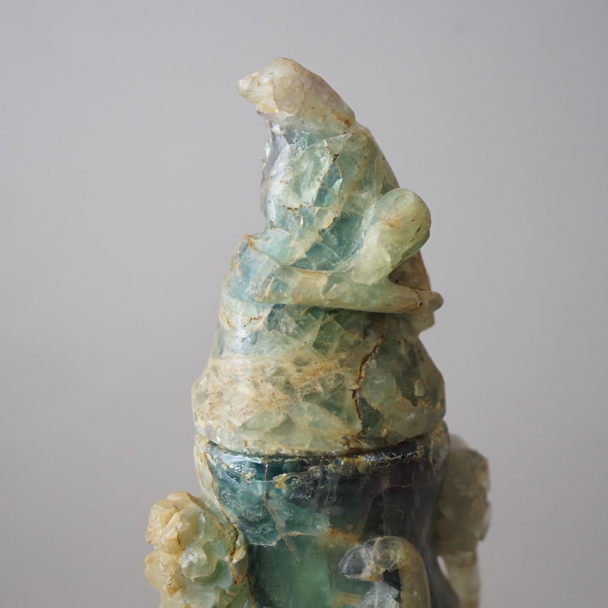 Stéatite Sculpture asiatique ancienne en pierre de savon sculptée en jade avec des oiseaux C1890 en vente