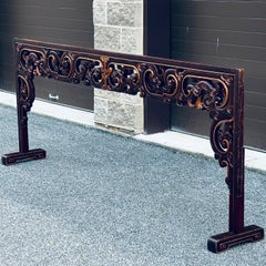 Antique Asian Carved King Size Headboard With Dragons and Openwork