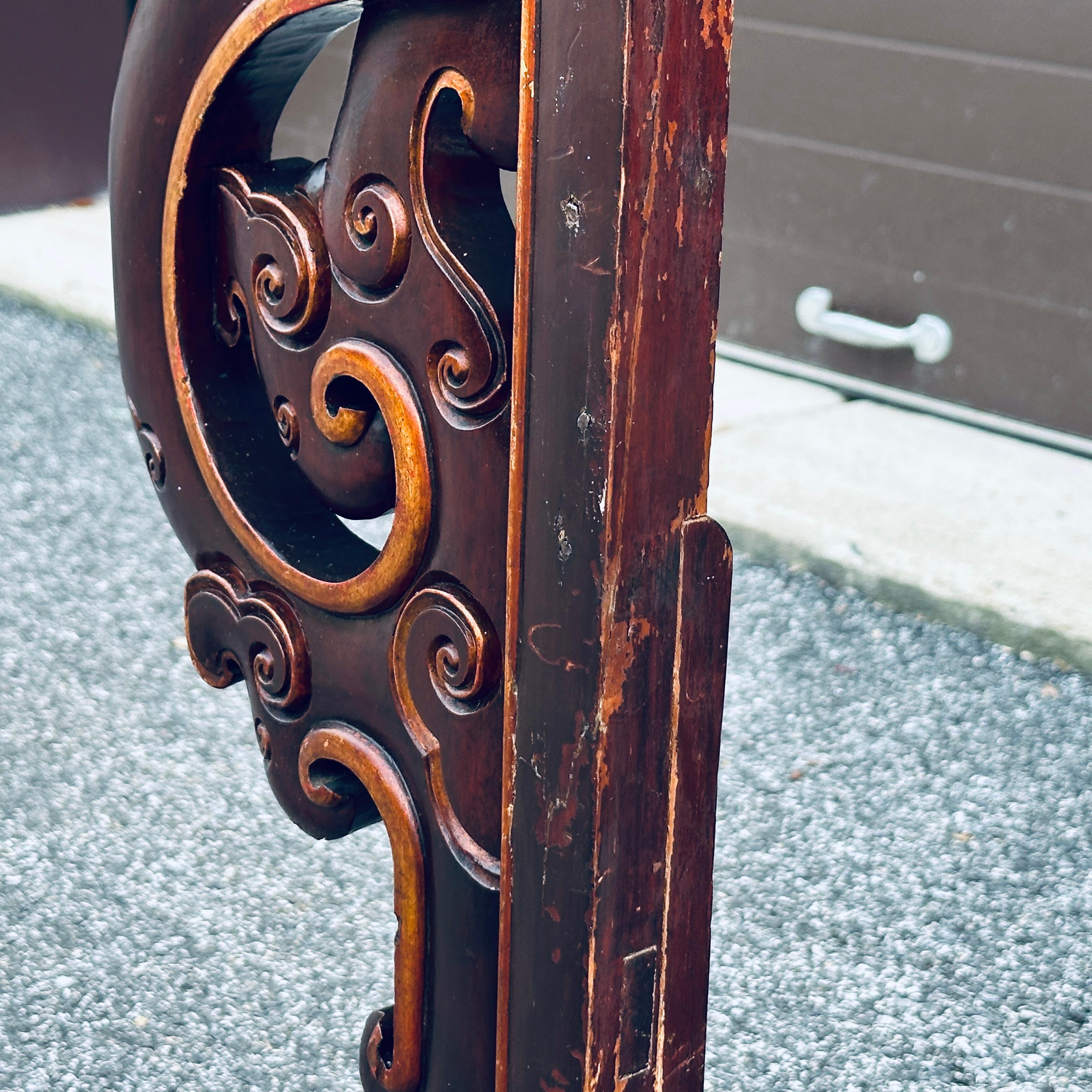 Antique Asian Carved King Size Headboard With Dragons and Openwork In Distressed Condition For Sale In West Chester, PA