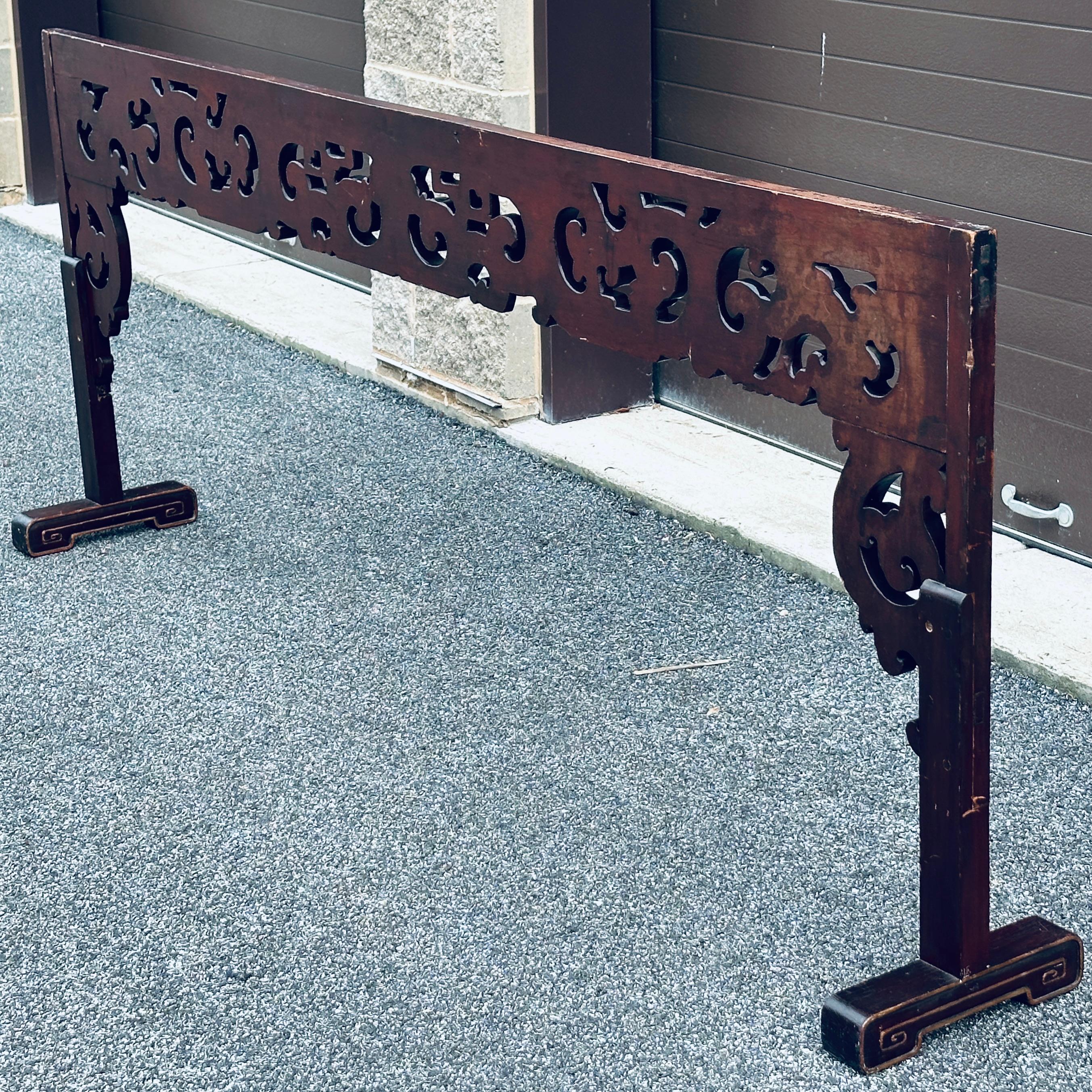 Antique Asian Carved King Size Headboard With Dragons and Openwork For Sale 2