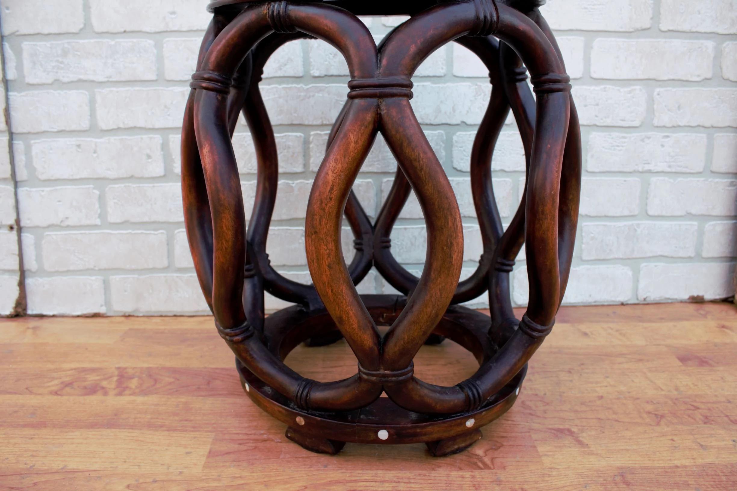 Antique Asian Carved Mother of Pearl Inlay Chairs & Stool/Side Table - 3 Piece 2