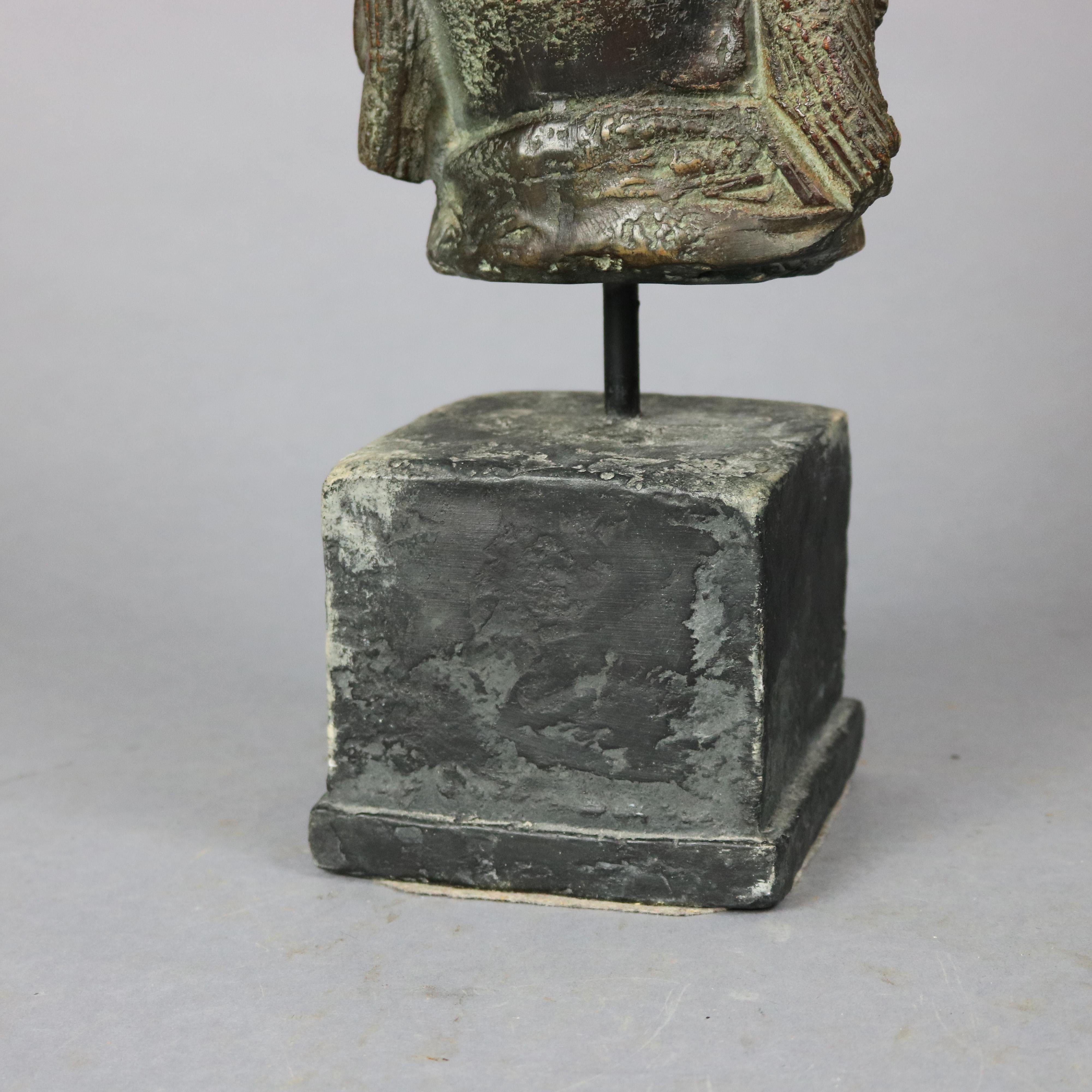 Antique Asian Bronze or Bronze Clad Buddha Sculpture Bust, Circa 1930 5