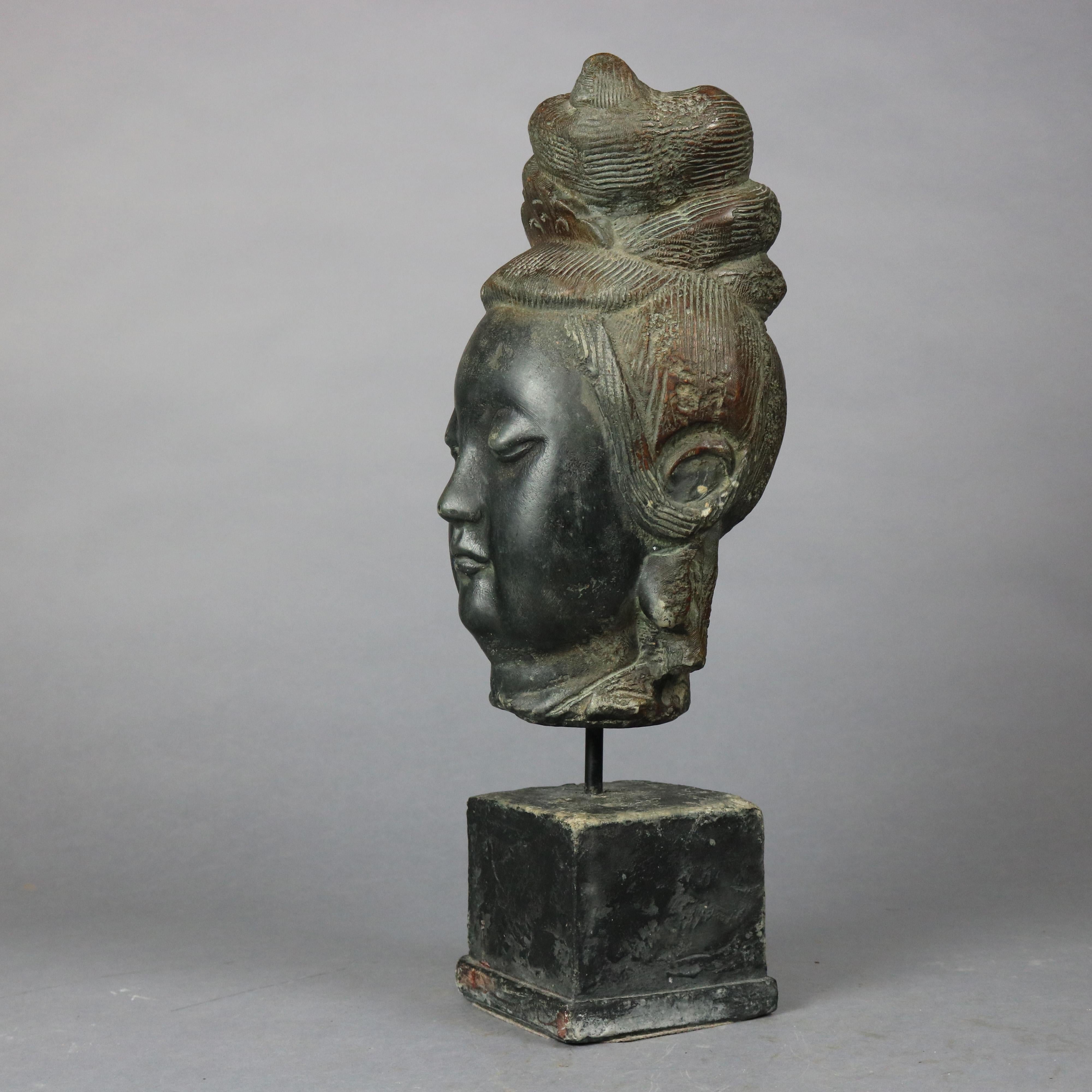 Antique Asian Bronze or Bronze Clad Buddha Sculpture Bust, Circa 1930 In Good Condition In Big Flats, NY