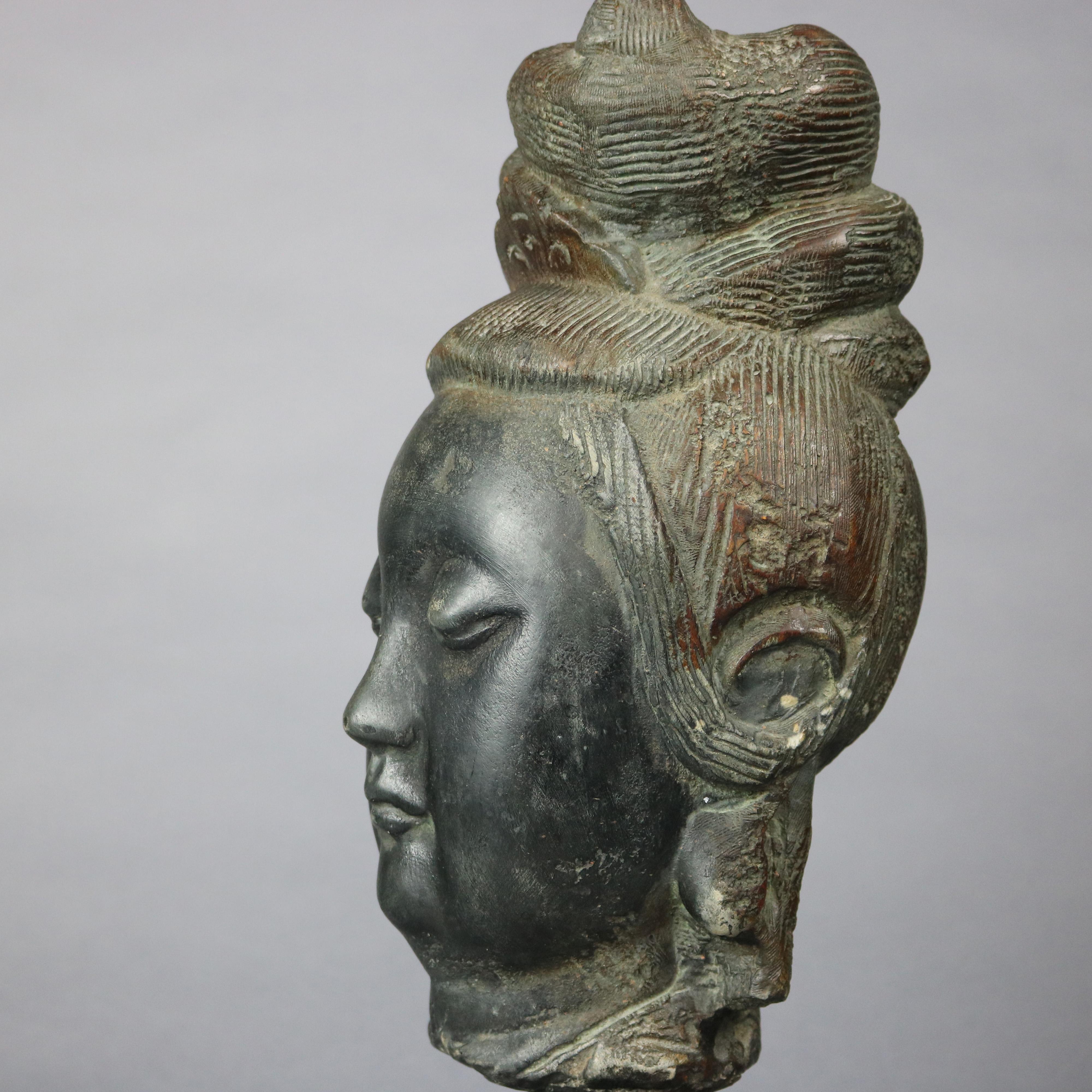 20th Century Antique Asian Bronze or Bronze Clad Buddha Sculpture Bust, Circa 1930