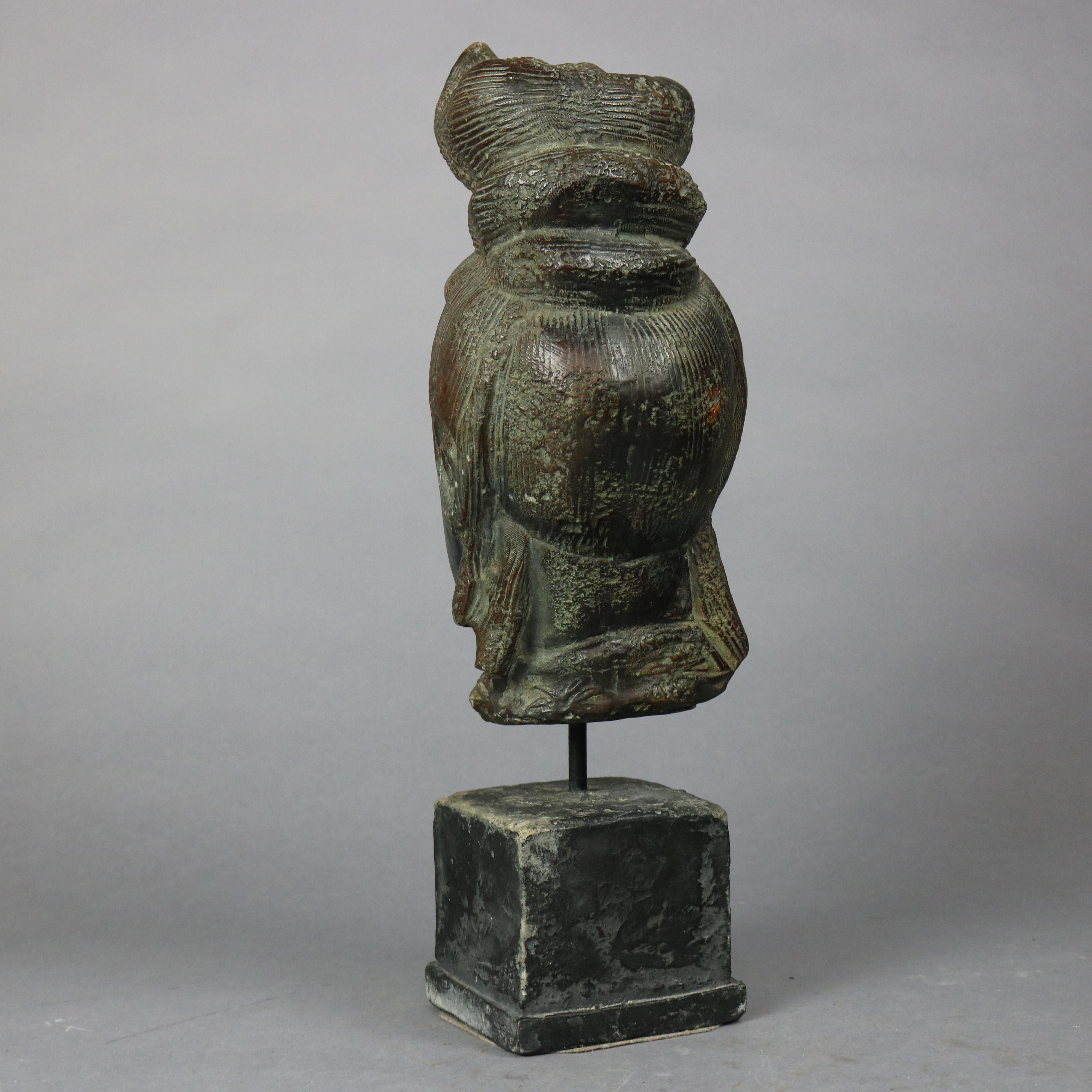 Antique Asian Bronze or Bronze Clad Buddha Sculpture Bust, Circa 1930 2
