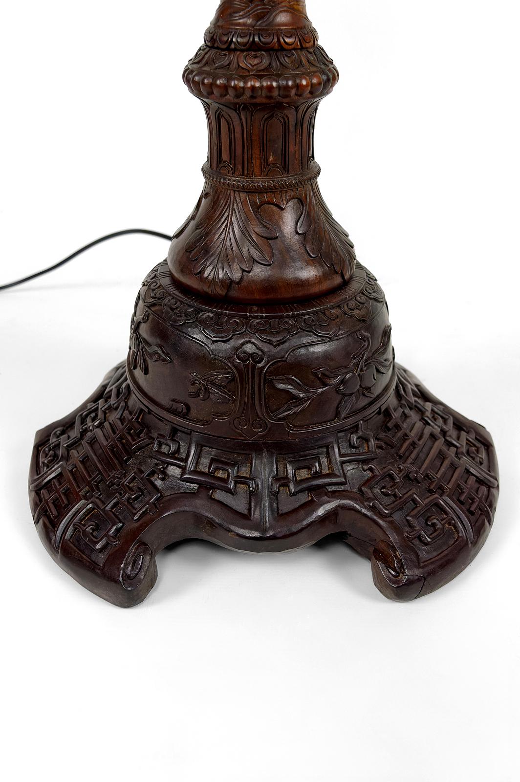 Antique Asian carved wooden floor lamp, Indochina or China, circa 1900 9