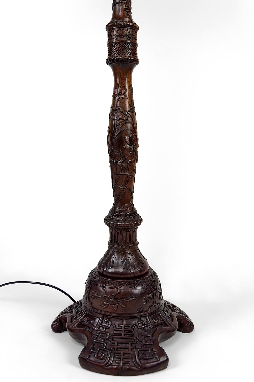 Antique Asian carved wooden floor lamp, Indochina or China, circa 1900 10