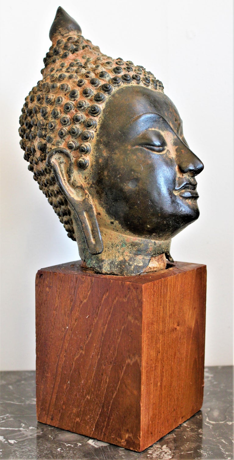 Antique Asian Cast Bronze Buddha Head Fragment Bust Sculpture Thai