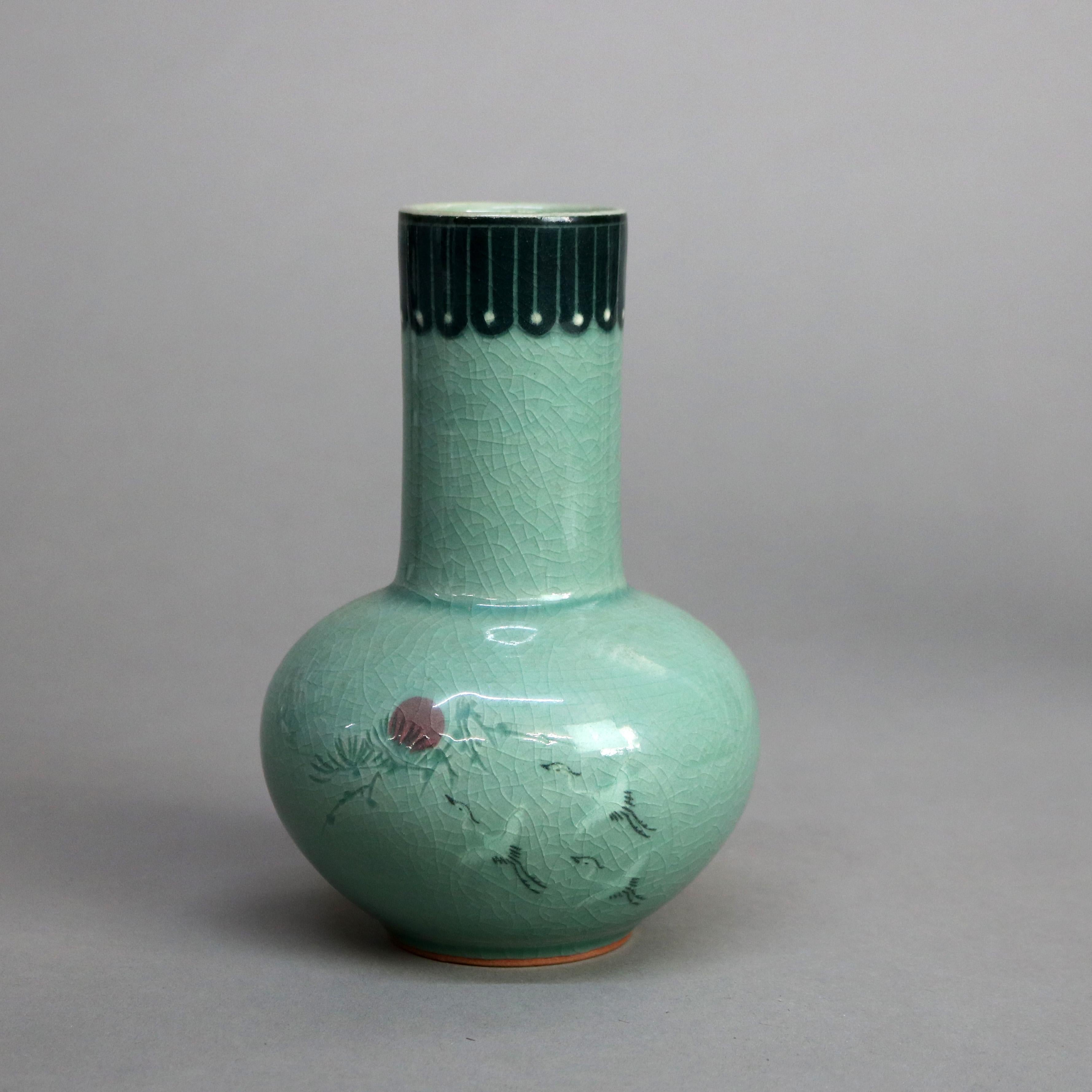 Ancien vase à bourgeons asiatique en poterie céladon avec scène de marais signé début du 19e siècle

Mesures - 7 