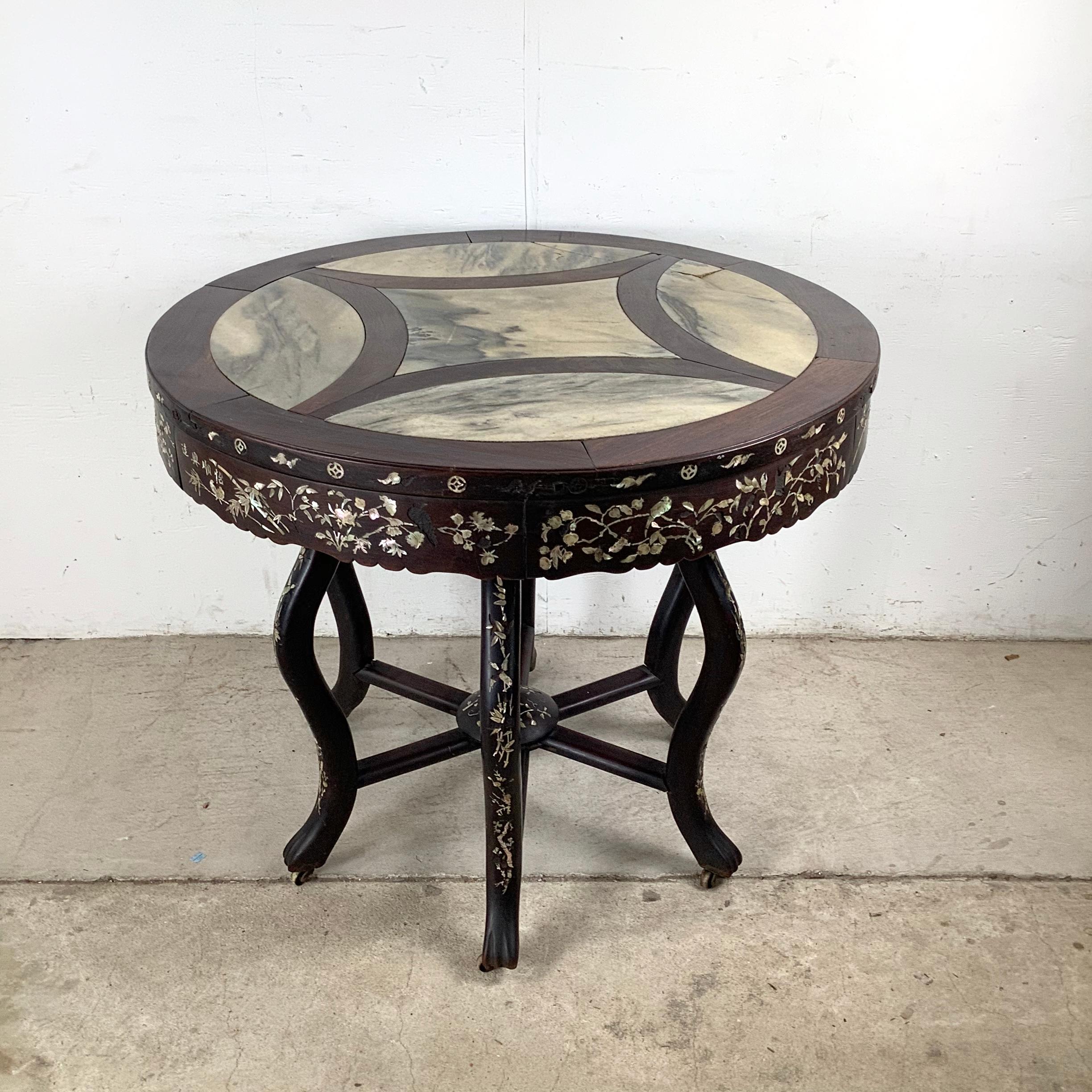 Antique Asian Center Table With Decorative Pearl Inlay and Stone Top For Sale 6