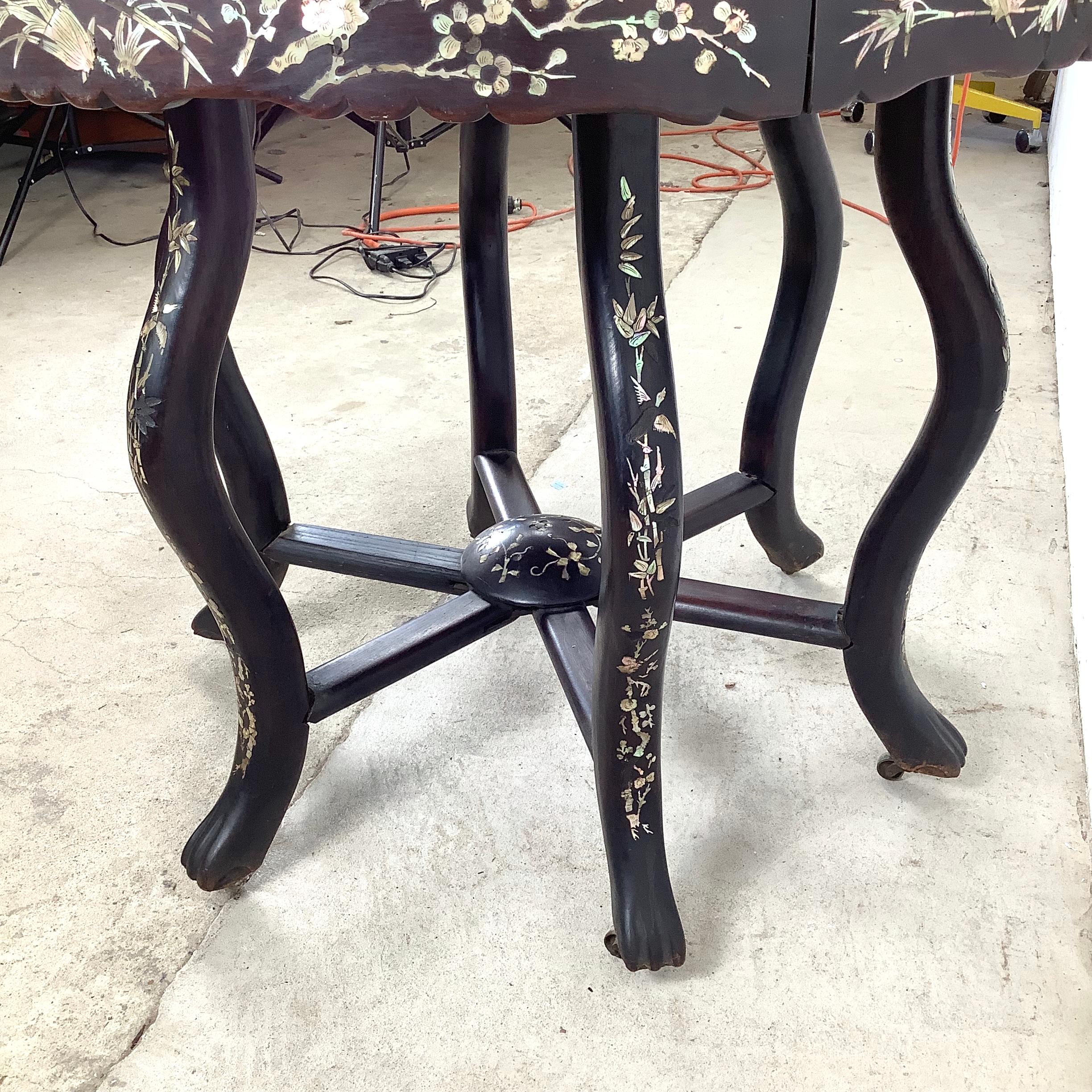 Antique Asian Center Table With Decorative Pearl Inlay and Stone Top For Sale 8