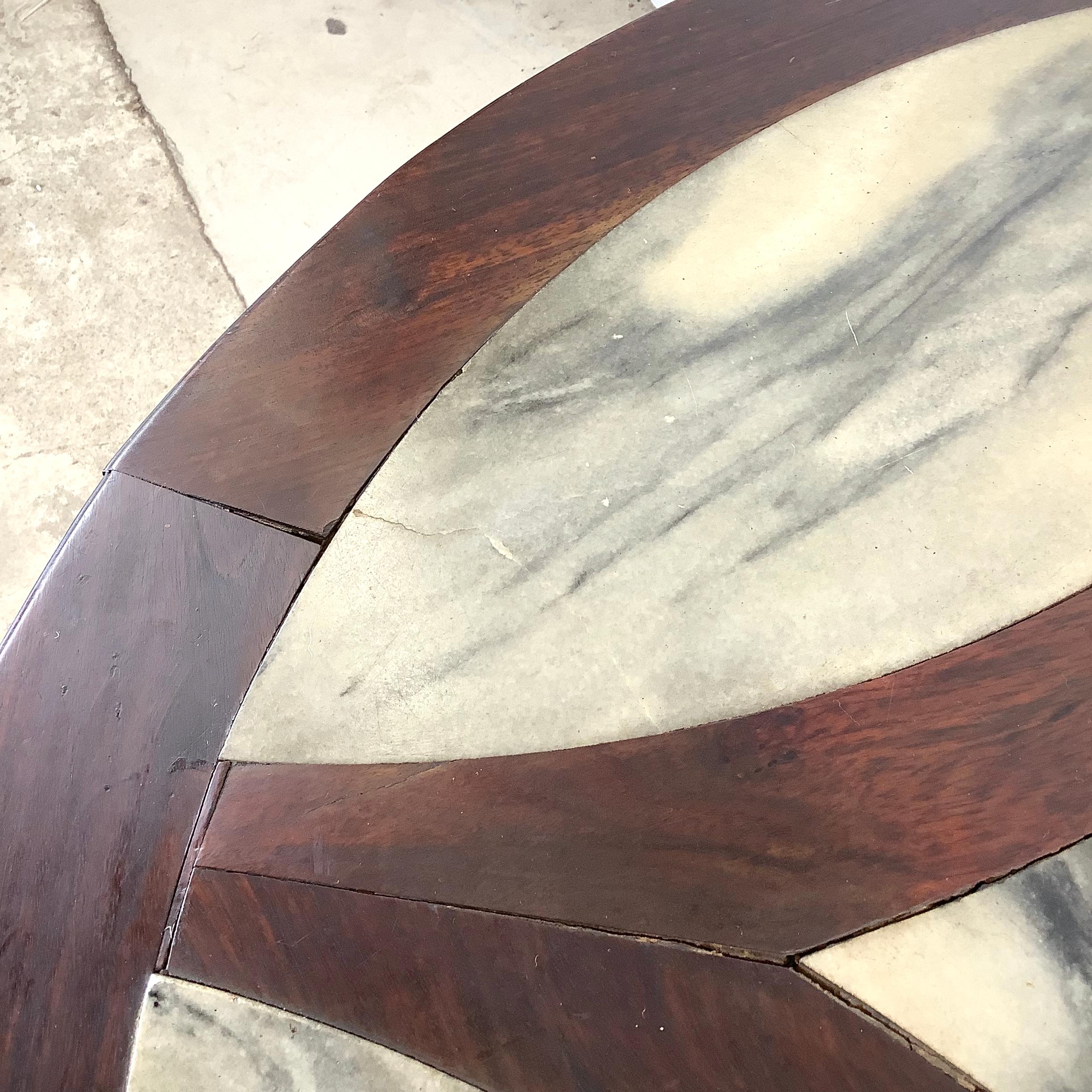 Antique Asian Center Table With Decorative Pearl Inlay and Stone Top In Fair Condition For Sale In Trenton, NJ