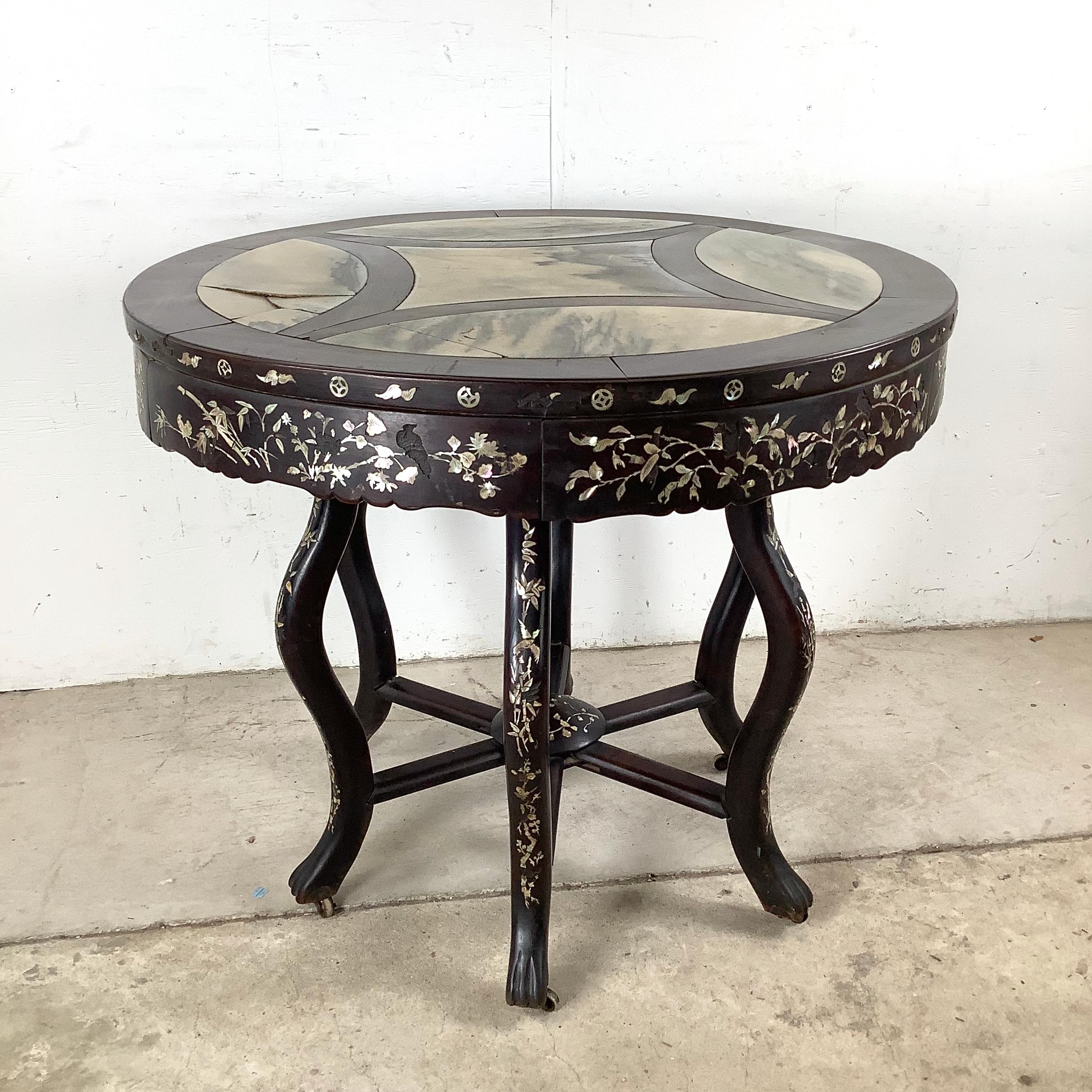 Antique Asian Center Table With Decorative Pearl Inlay and Stone Top For Sale 1