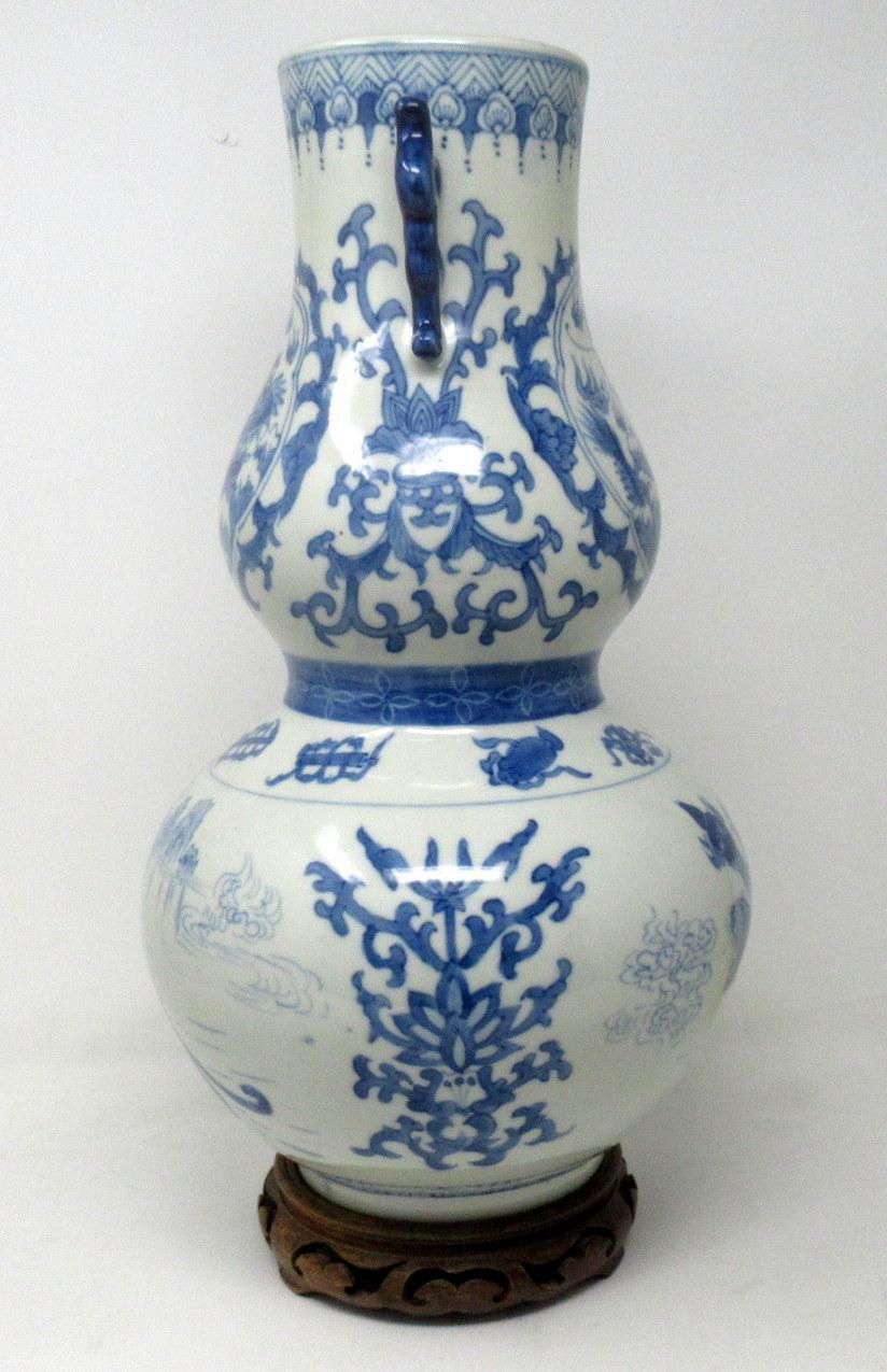 19th Century Antique Asian Chinese Porcelain Blue White Gourd Vase Tongzhi Period, 1856-1875