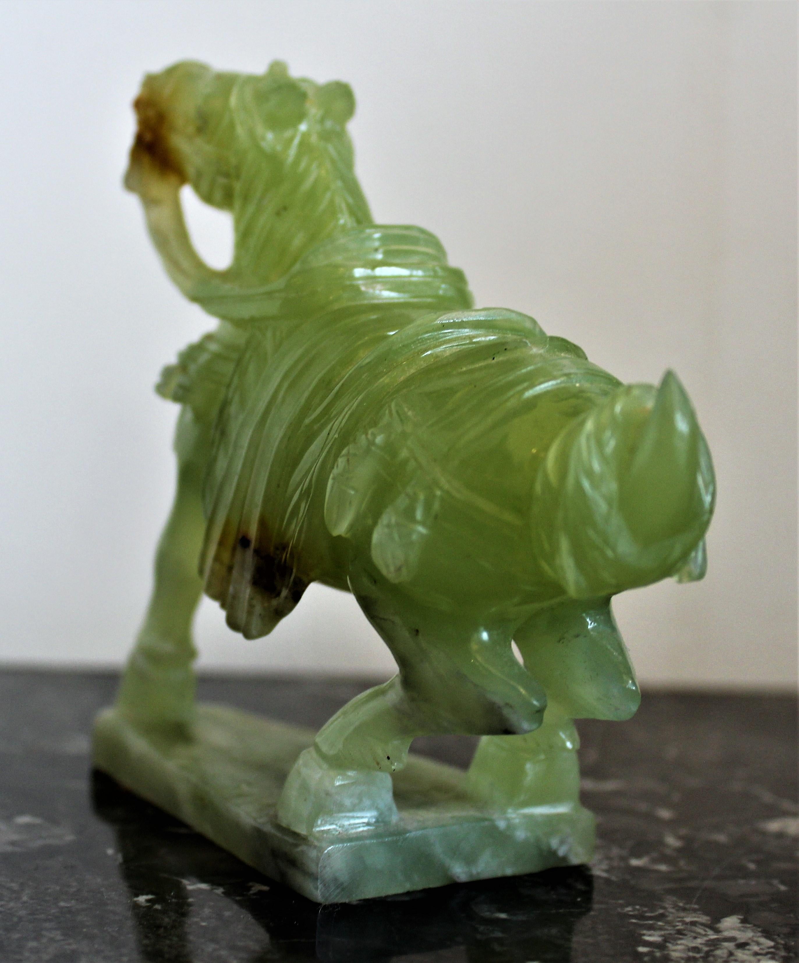 Qing Asian Chinese Mid-20th Century Carved Serpentine Stone Horse Sculpture Figurine For Sale