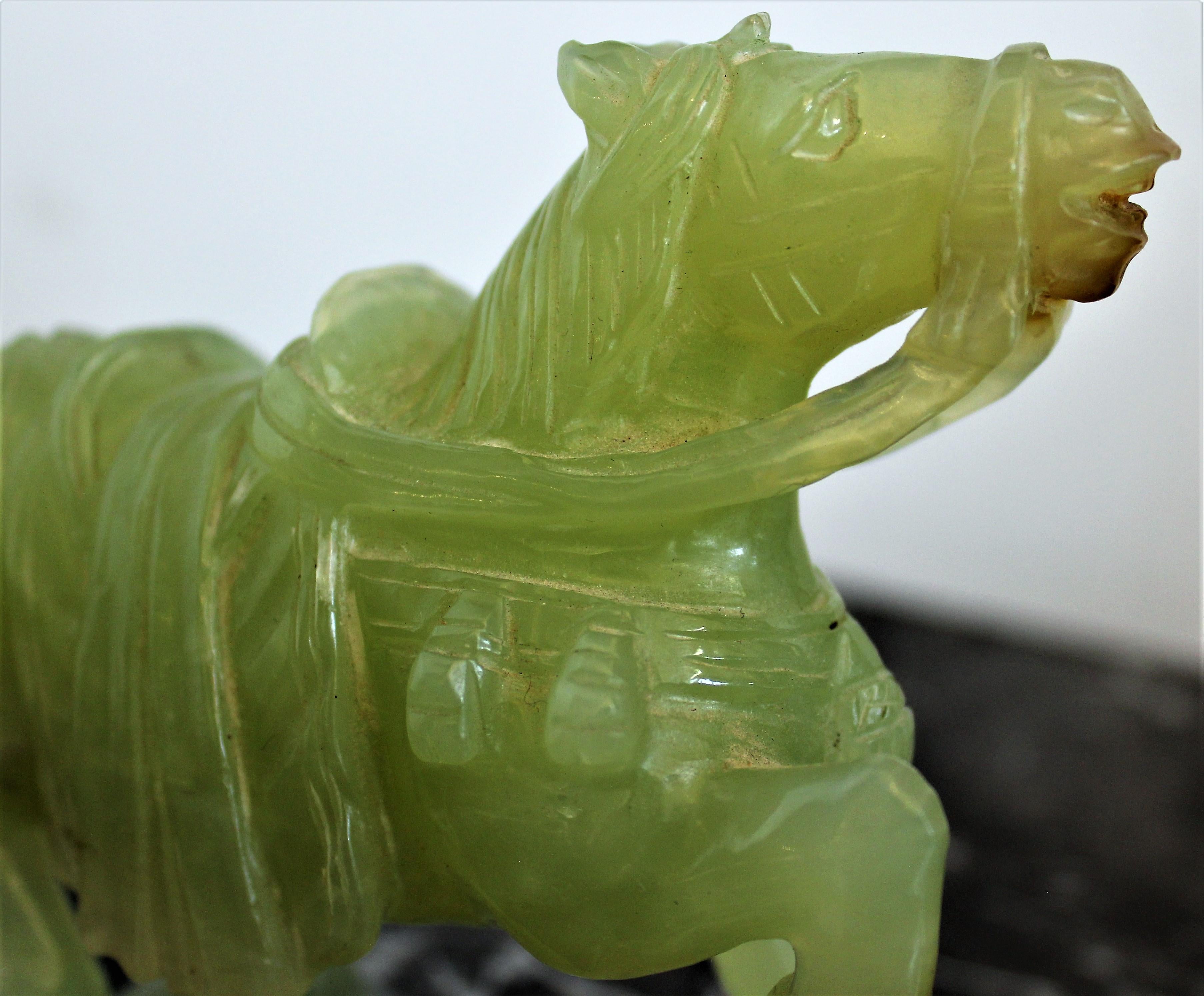 Asian Chinese Mid-20th Century Carved Serpentine Stone Horse Sculpture Figurine For Sale 1