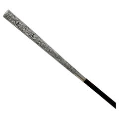 Antike asiatische chinesische Sterlingsilber Lady's Walking Swagger Stick Schilfrohr-D Drachen 