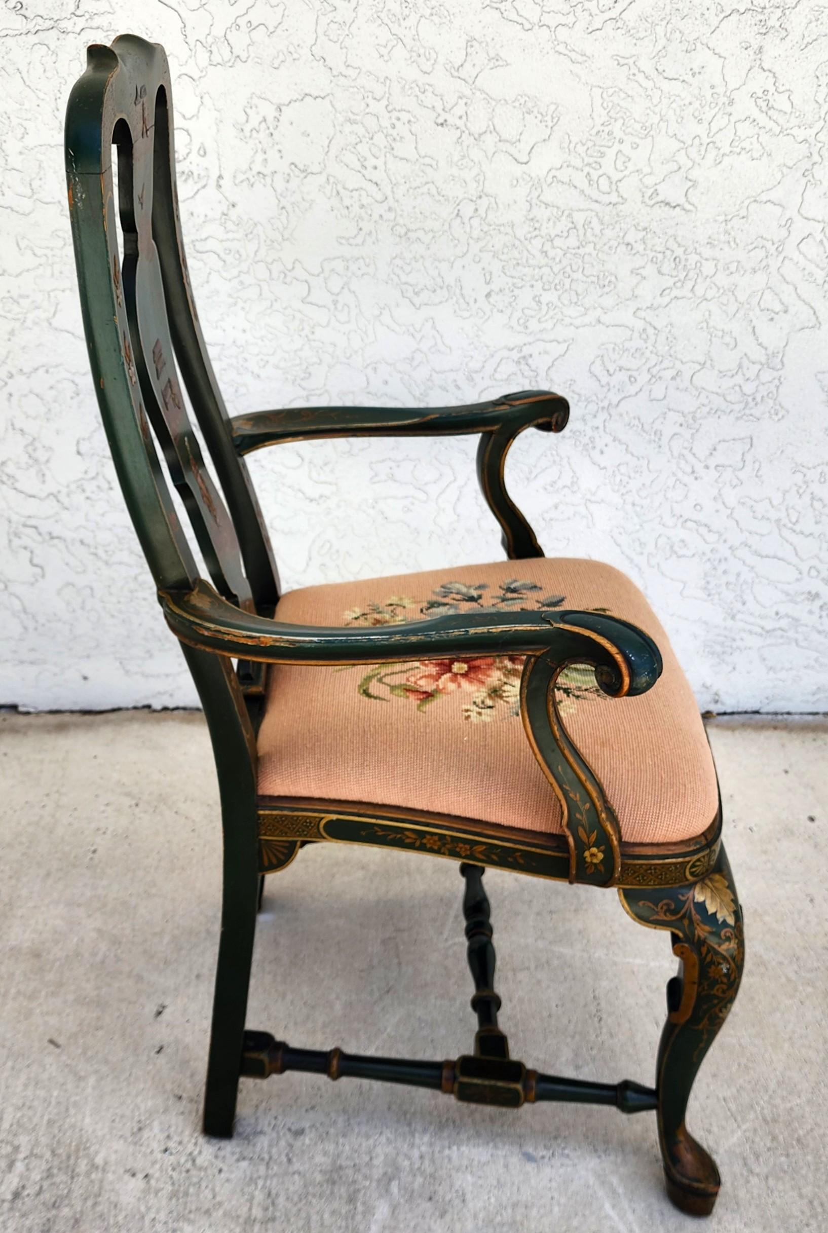 Fauteuil Queen Anne ancien décoré de chinoiseries, vers 1930 en vente 4