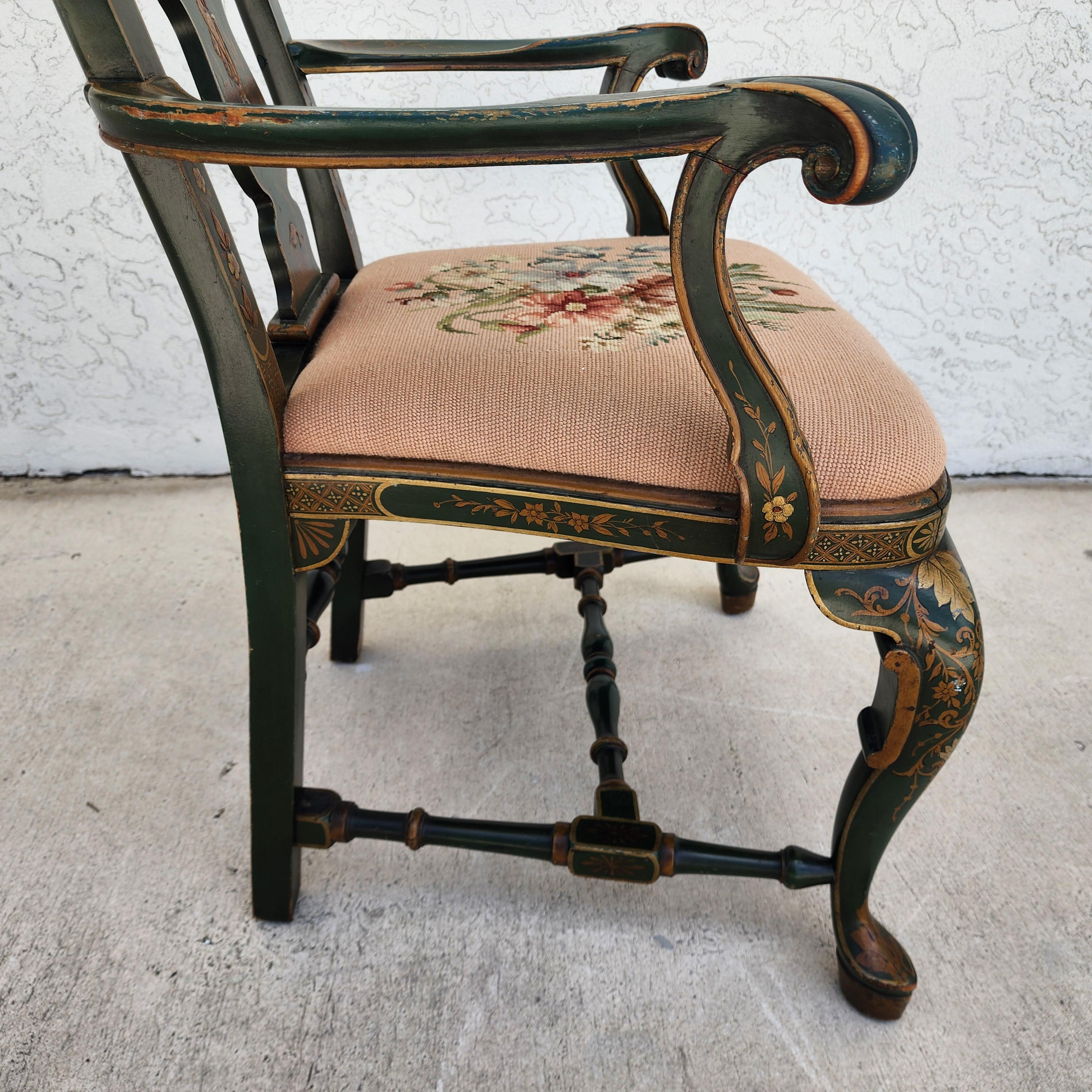 Fauteuil Queen Anne ancien décoré de chinoiseries, vers 1930 en vente 5